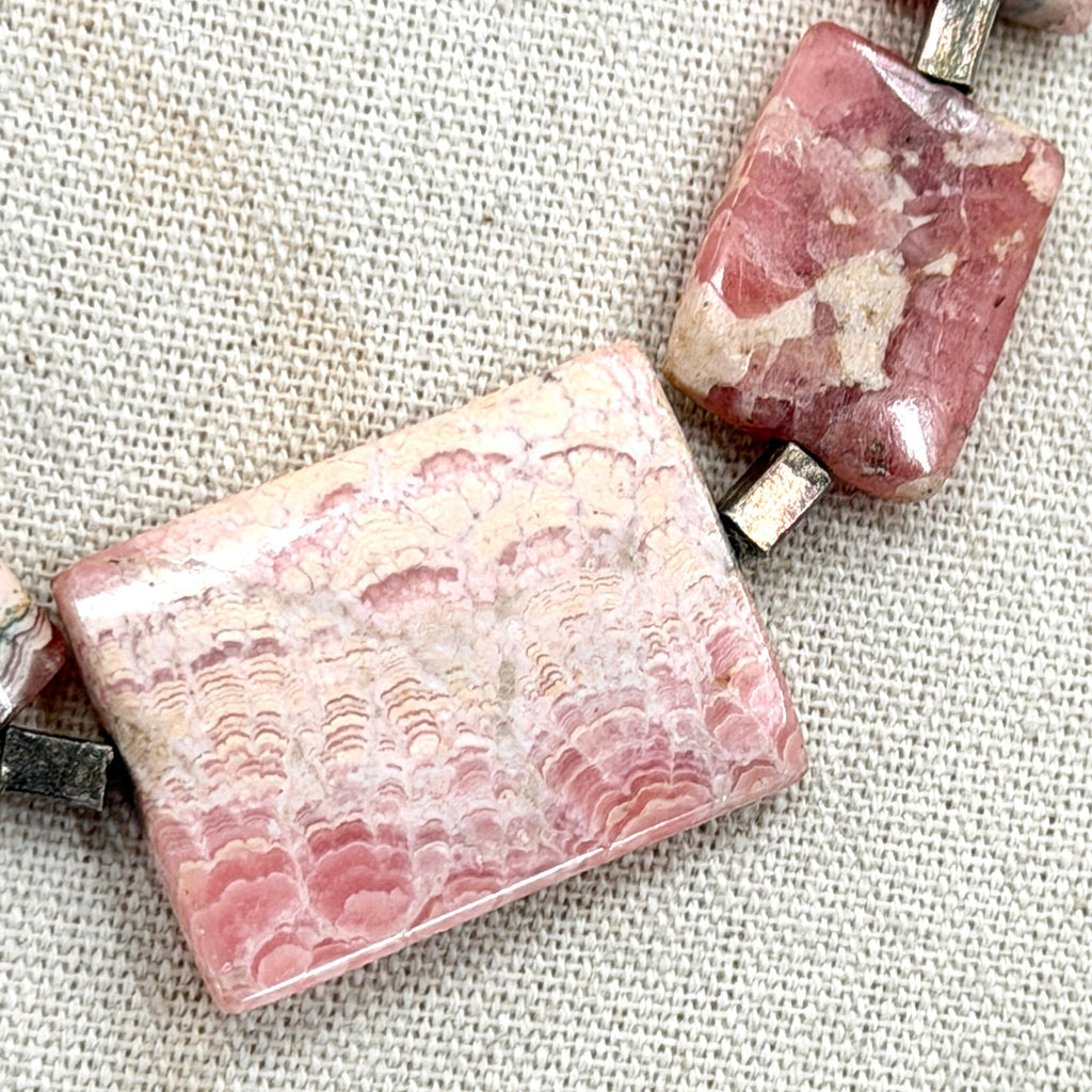 Vintage 90s Rhodochrosite Hand Strung Slab Statement Necklace