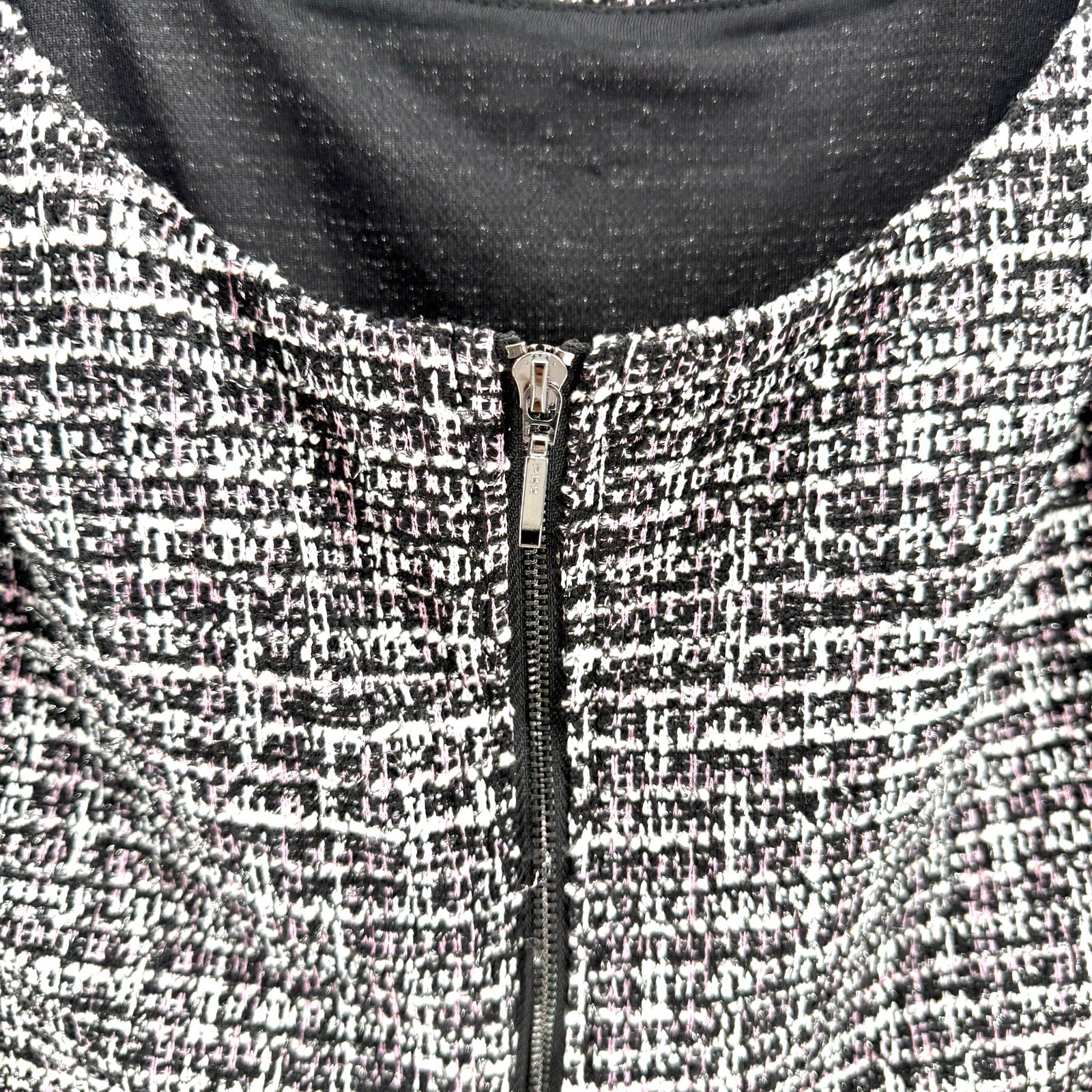 Aqua Black and Pink Tweed Metallic Fit and Flare Mini Dress