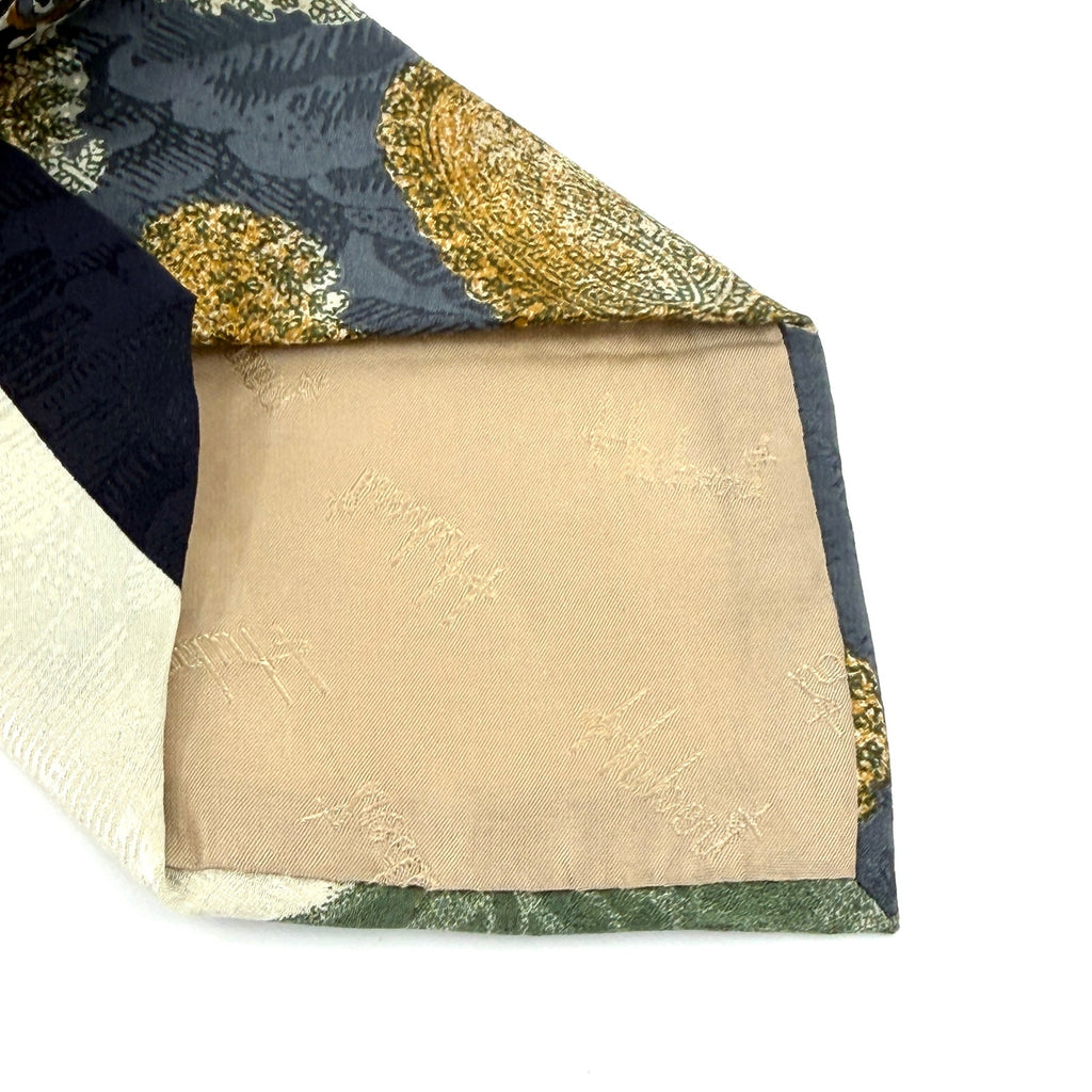 Vintage 90s Hubert Milano Sage Green Purple 100% Silk Graphic Paisley Necktie