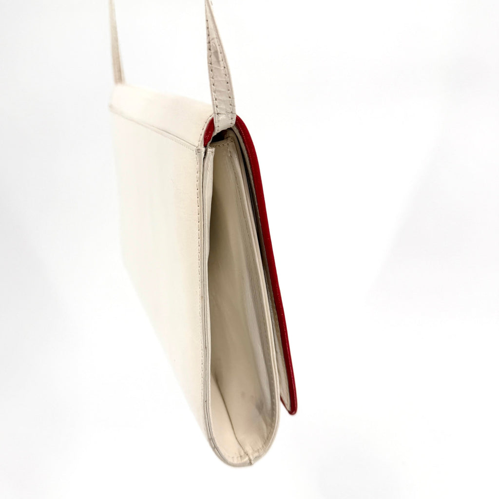 Vintage 80s White Red Genuine Leather Mod Minimalist Envelope Clutch Purse
