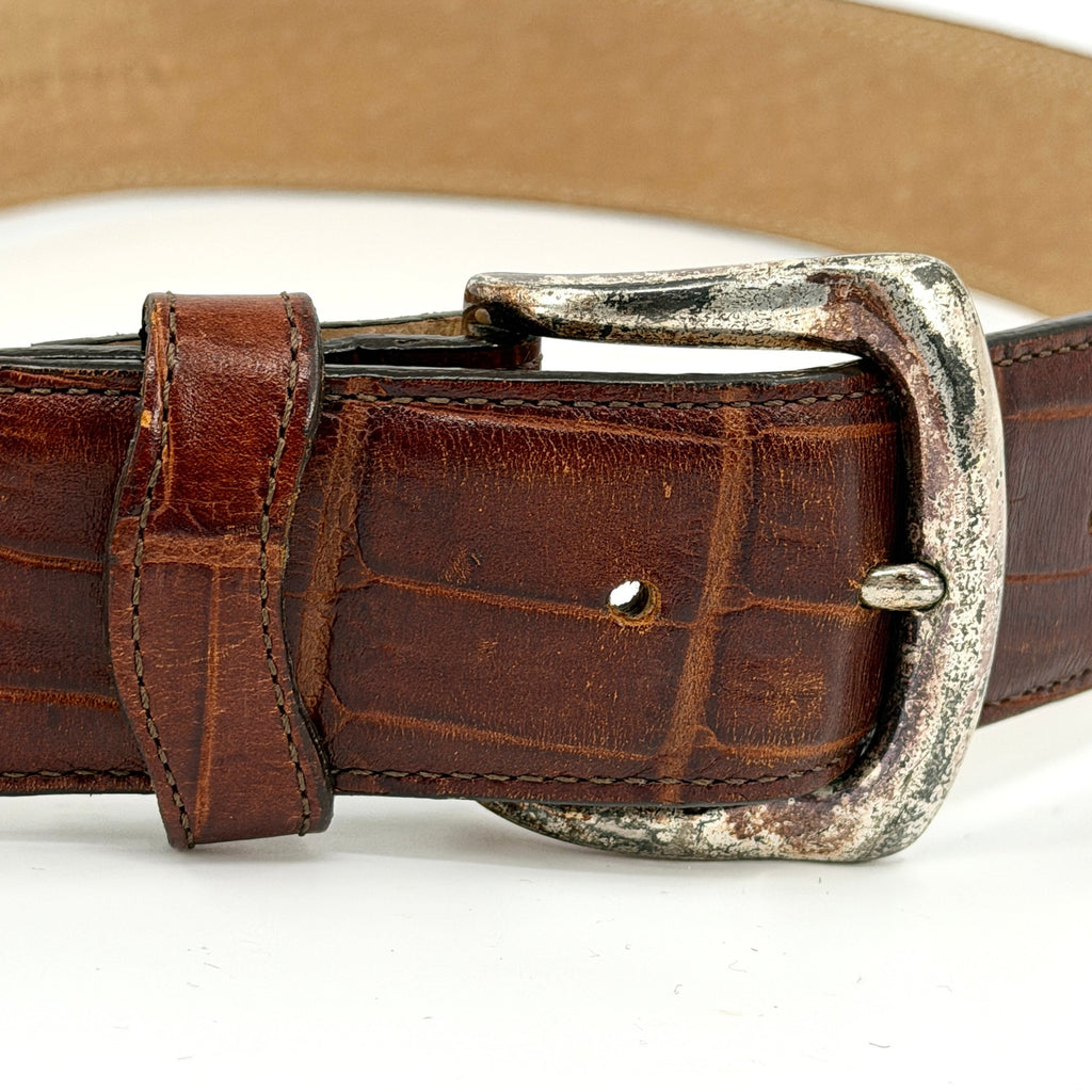 Vintage 90s CW Tan Genuine Suede Croc Embossed Leather Belt