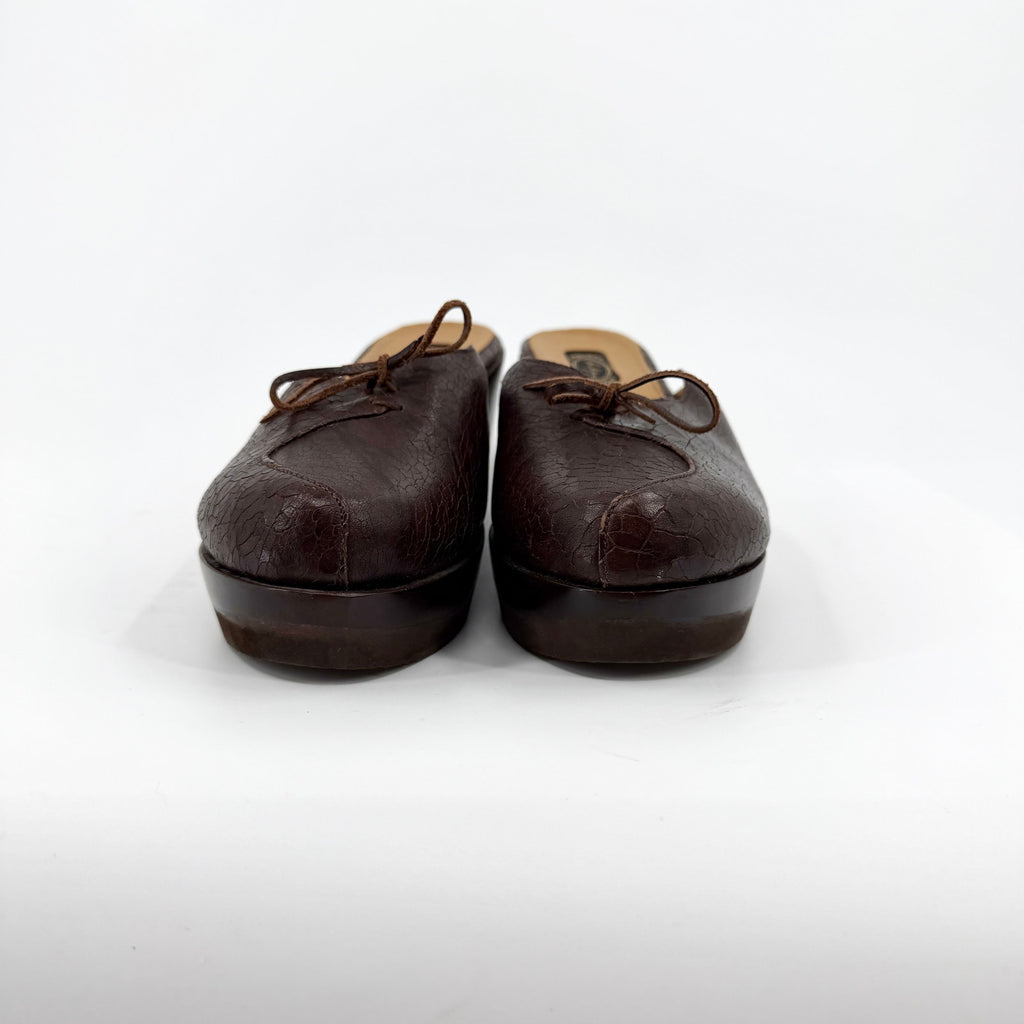 Vintage Y2K Salpy Brown Genuine Leather Wood Platform Clog Mules