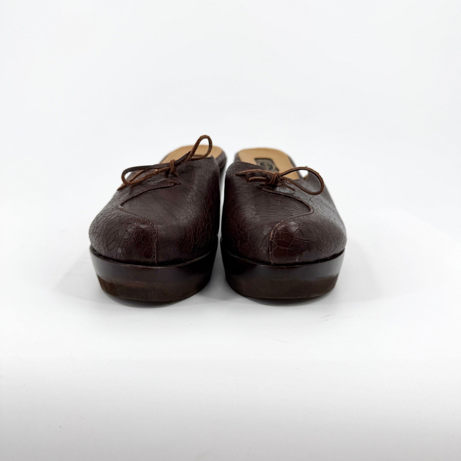 Vintage Y2K Salpy Brown Genuine Leather Wood Platform Clog Mules