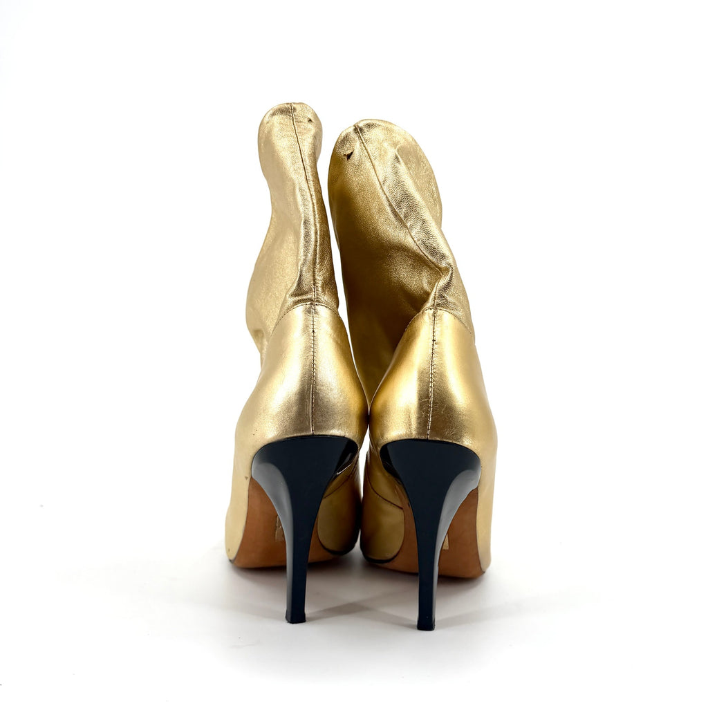 Report Signature Gold Genuine Leather Slouchy Pointed Toe Glam Heel Booties