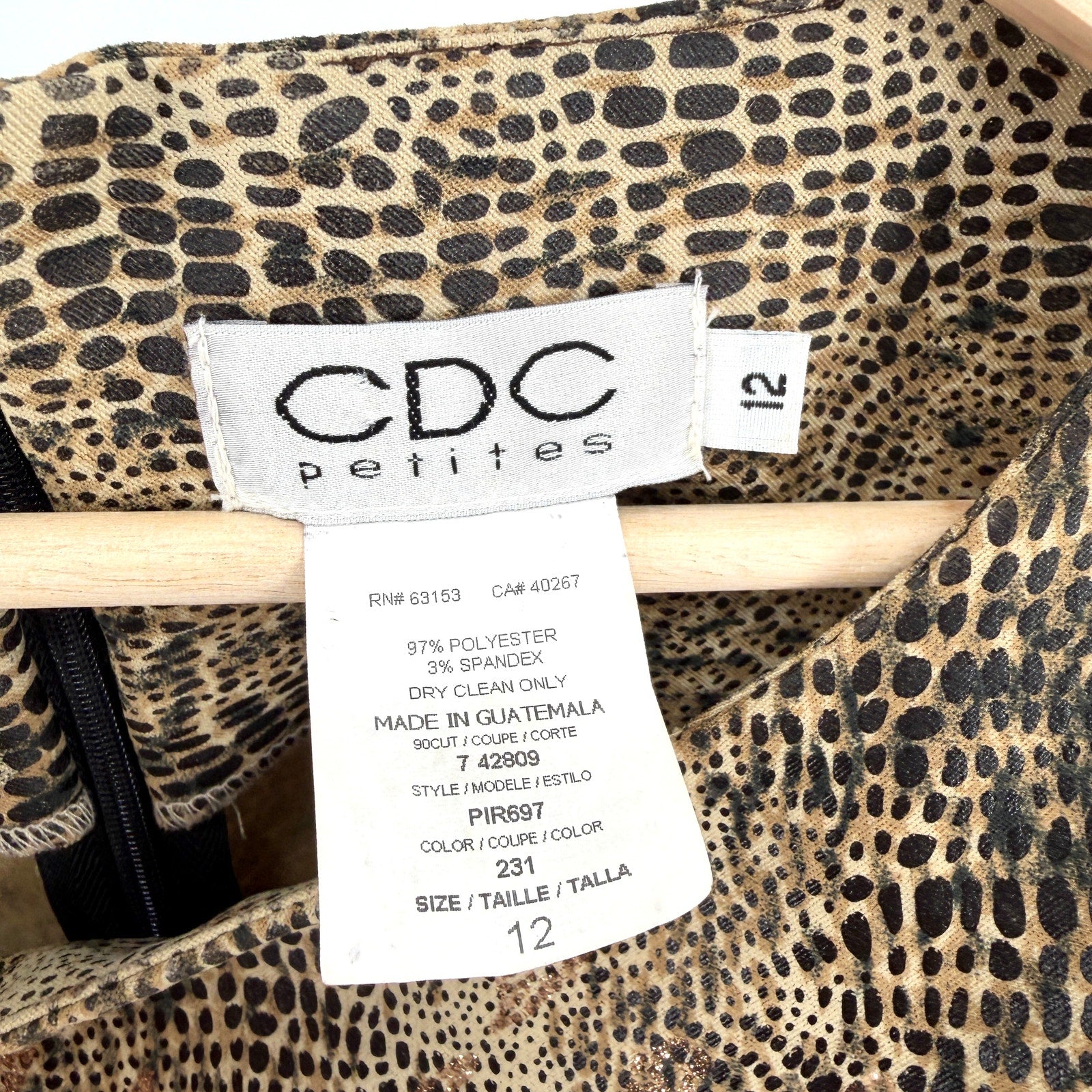 Vintage 90s CDC Petites Brown Snake Animal Print Sheath Mini Dress