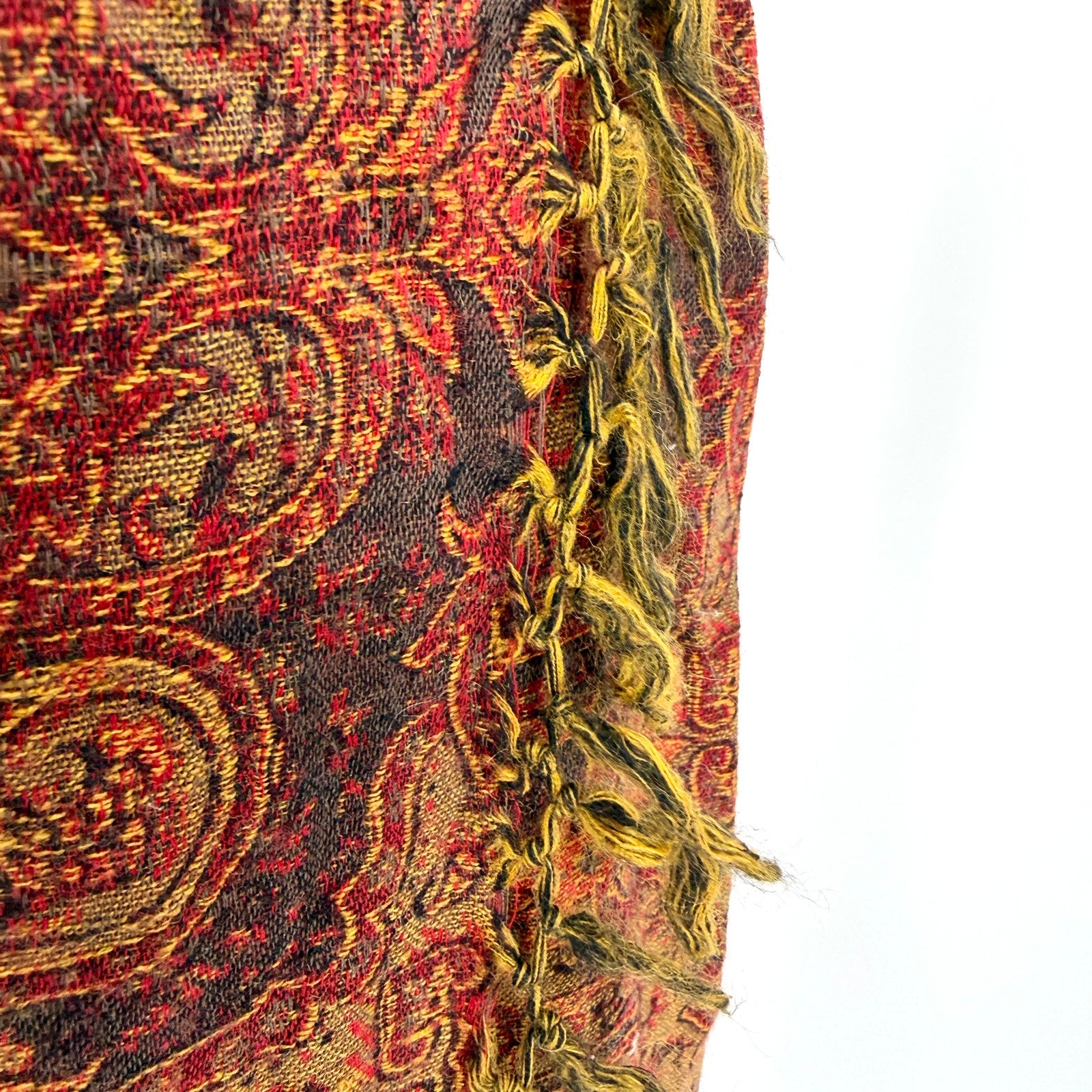 Vintage 90s Tasha Polizzi Red Olive 100% Wool Paisley Boho Wrap Skirt