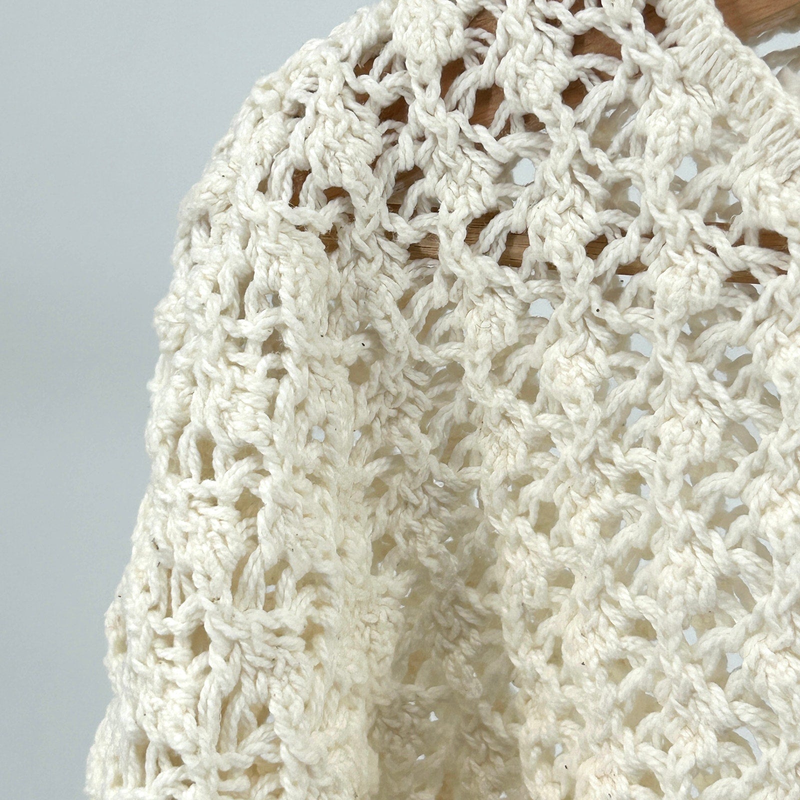 Vintage 1990s Sarah Arizona Cream 100% Cotton Fringe Knit Sweater