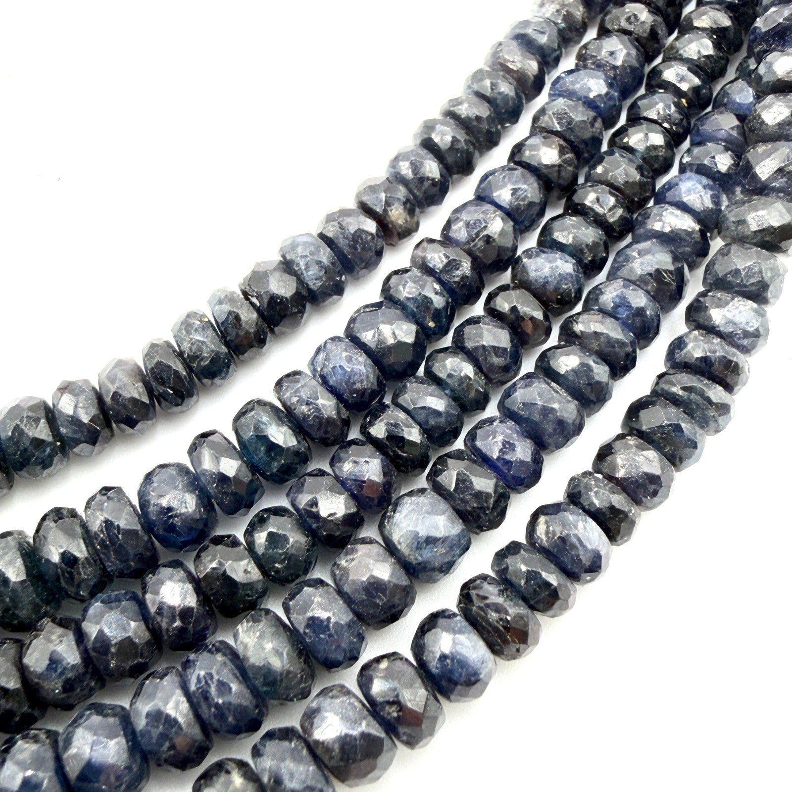 Vintage 90s Sterling Silver Sapphire Labradorite Graduated Multi Strand Necklace