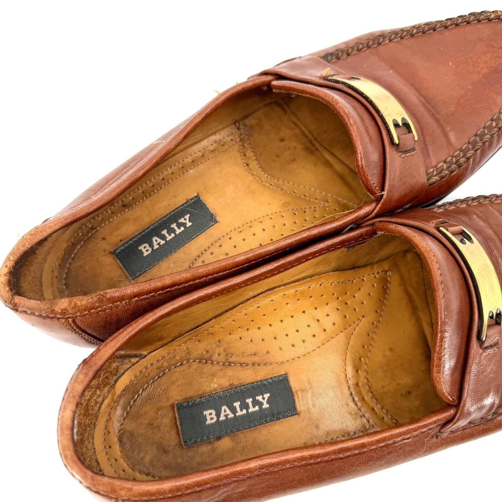 Vintage 80s Bally Italian Brown Leather Ruvera Gold Bit Loafers