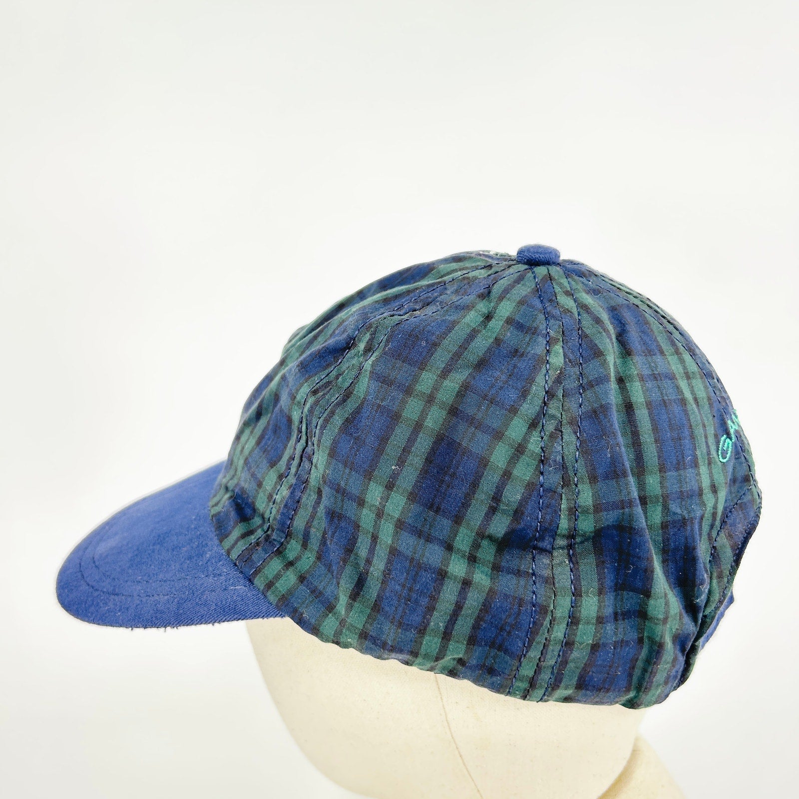 Vintage 90s Gant Navy Green Blackwatch Tartan Plaid Navy Bill Cap
