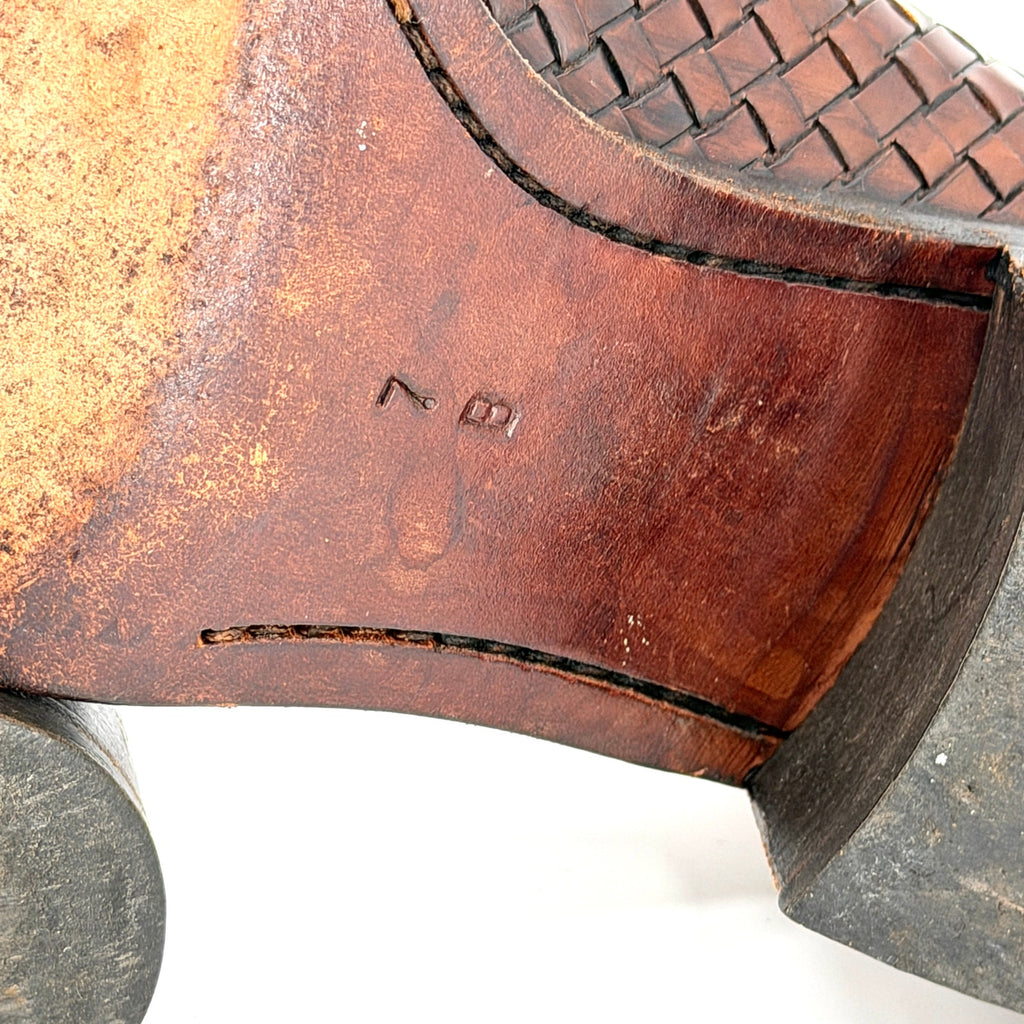 Vintage 90s Cole Haan Brown Woven Genuine Leather Tassel Heeled Loafers