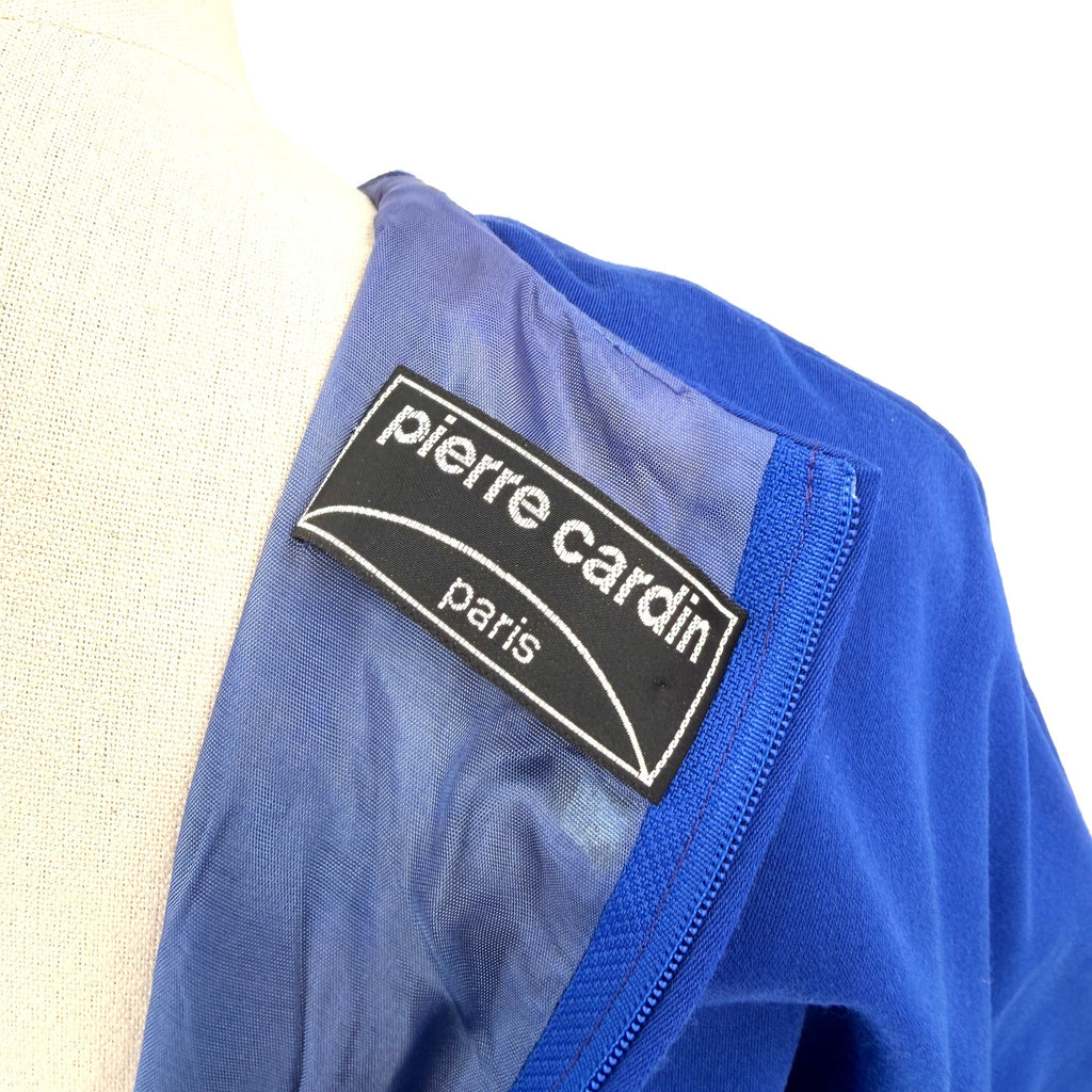 Vintage 80s Pierre Cardin Paris Cobalt Royal Blue Rhinestone Bow Sheath Dress