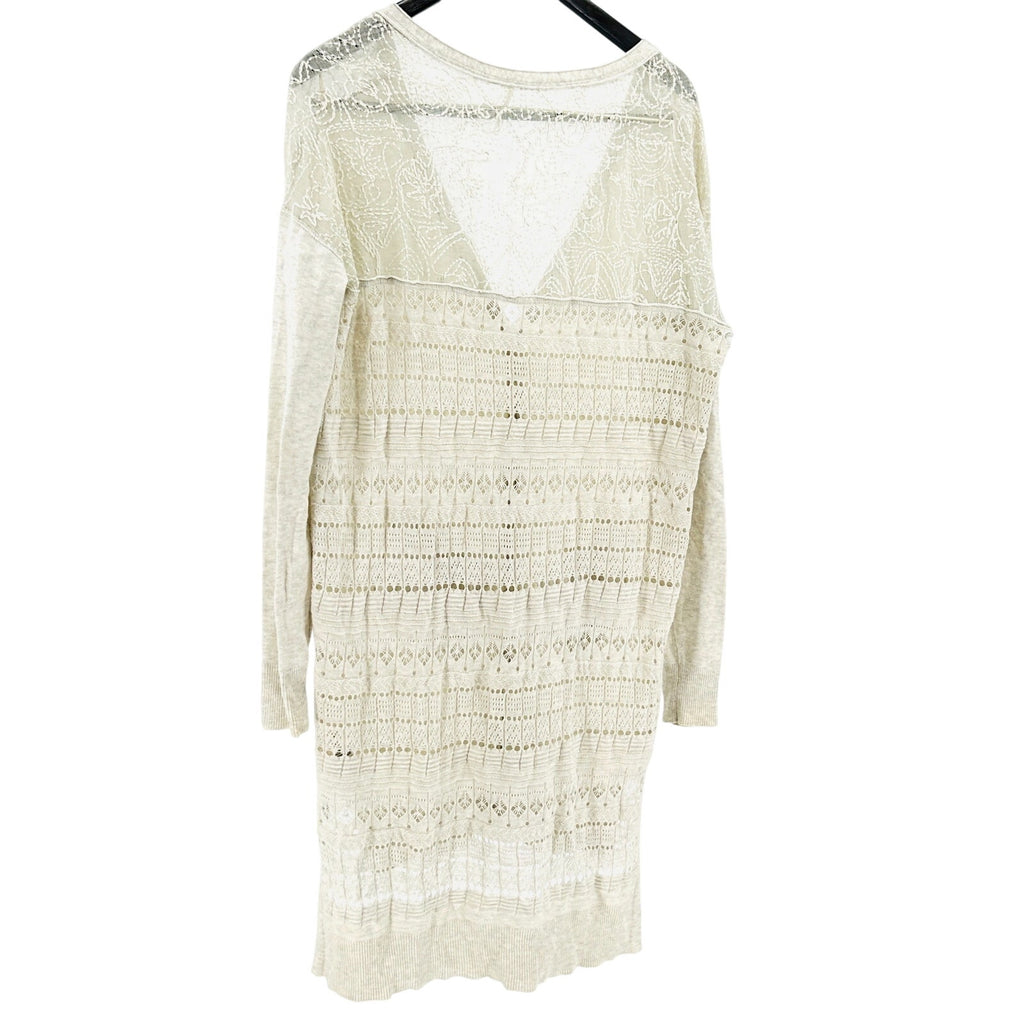 Free People Oatmeal Cream Boho Lace Back Longline Oversized Cardigan