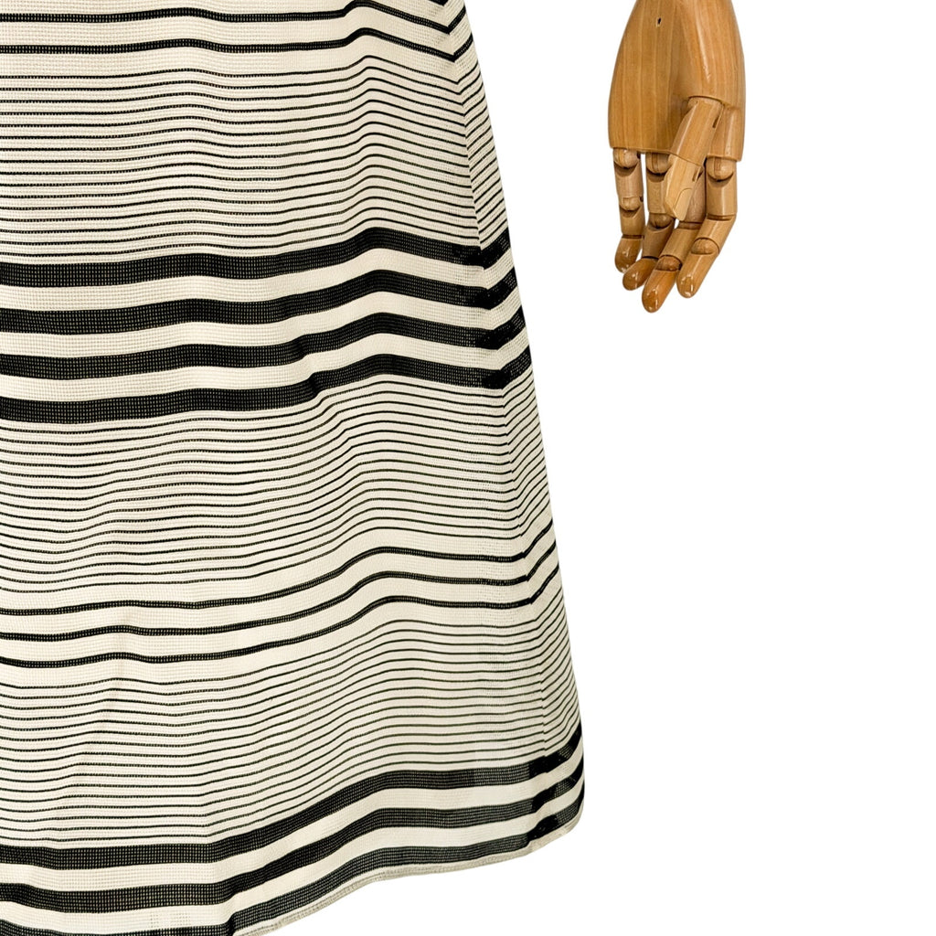 Vintage 90s Kay Unger Cream Black 100% Silk Striped Strapless Dress