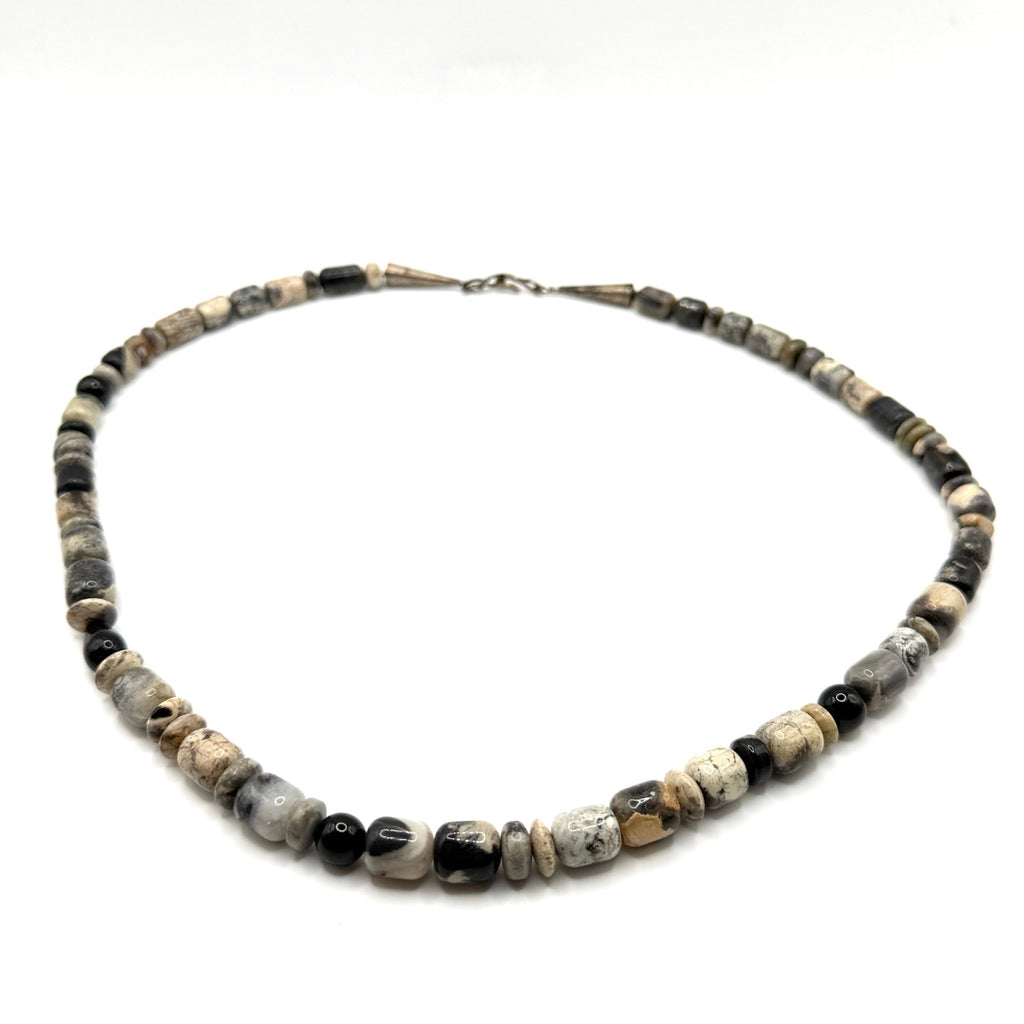 Vintage 90s Sun Silver Co Sterling Onyx Jasper Southwestern Beaded Necklace