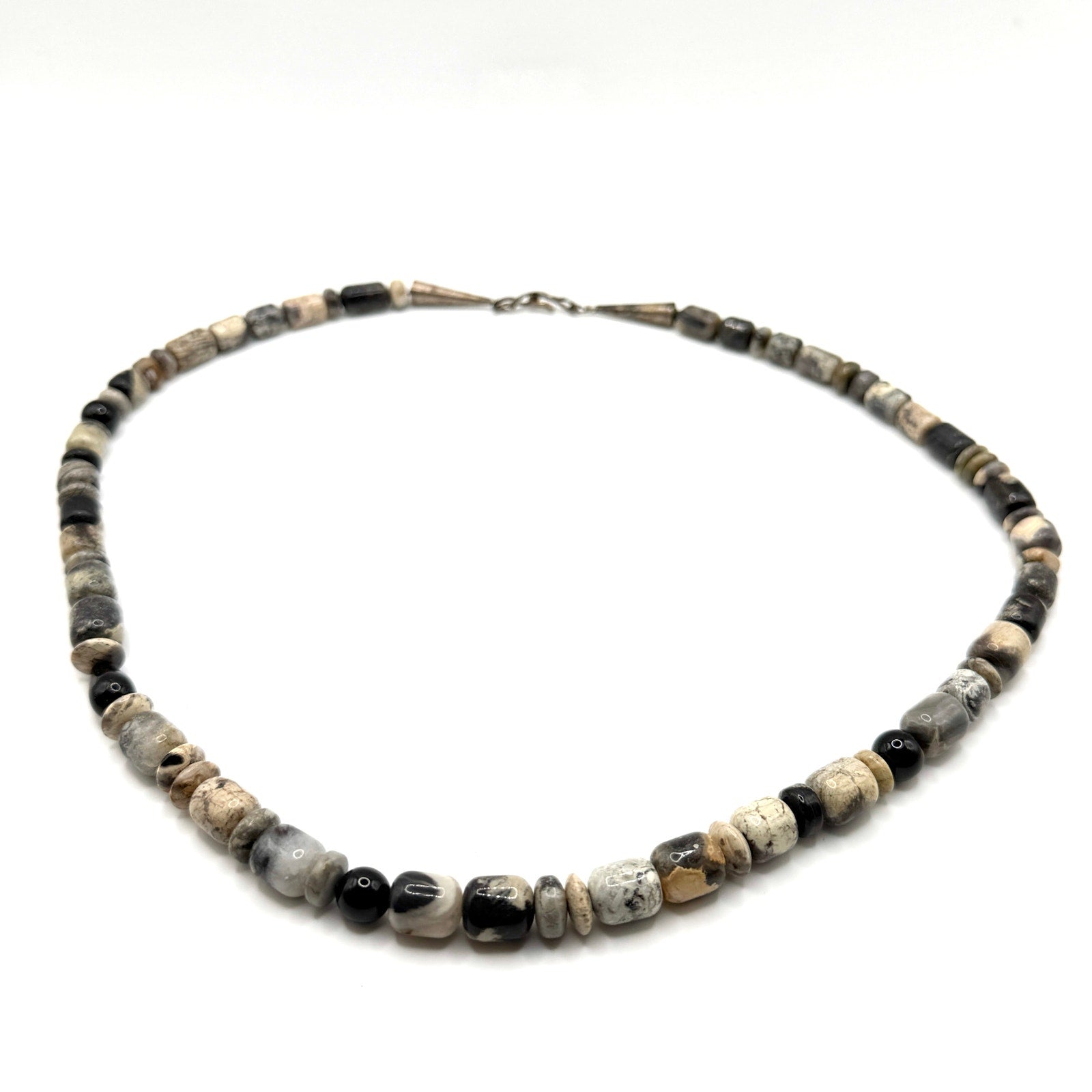 Vintage 90s Sun Silver Co Sterling Onyx Jasper Southwestern Beaded Necklace