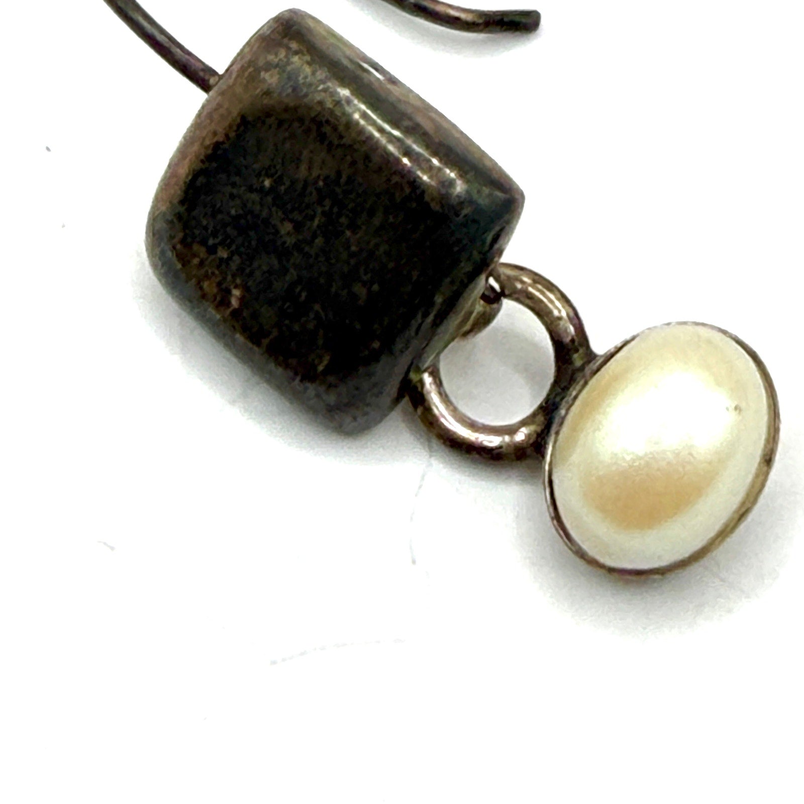 Vintage 90s Sterling Silver Stamped Mexico Pearl Drop Earrings