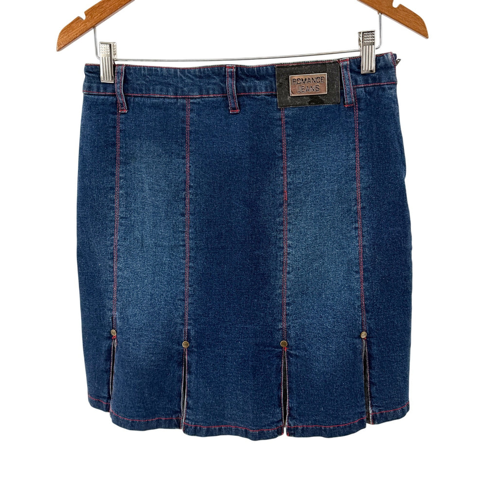 Vintage Y2K Romance Jeans Blue Pleated Slit Denim Mini Skirt