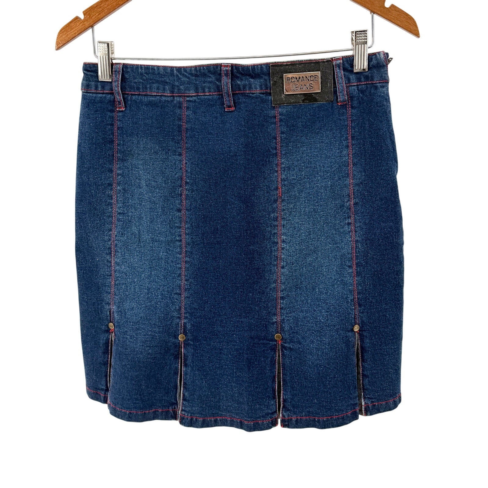Vintage Y2K Romance Jeans Blue Pleated Slit Denim Mini Skirt