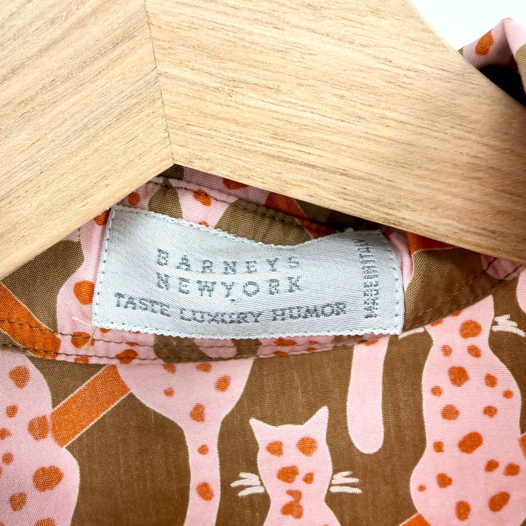 Vintage Y2K Barneys New York Taste Luxury Humor Pink Cat Print Button Down Shirt