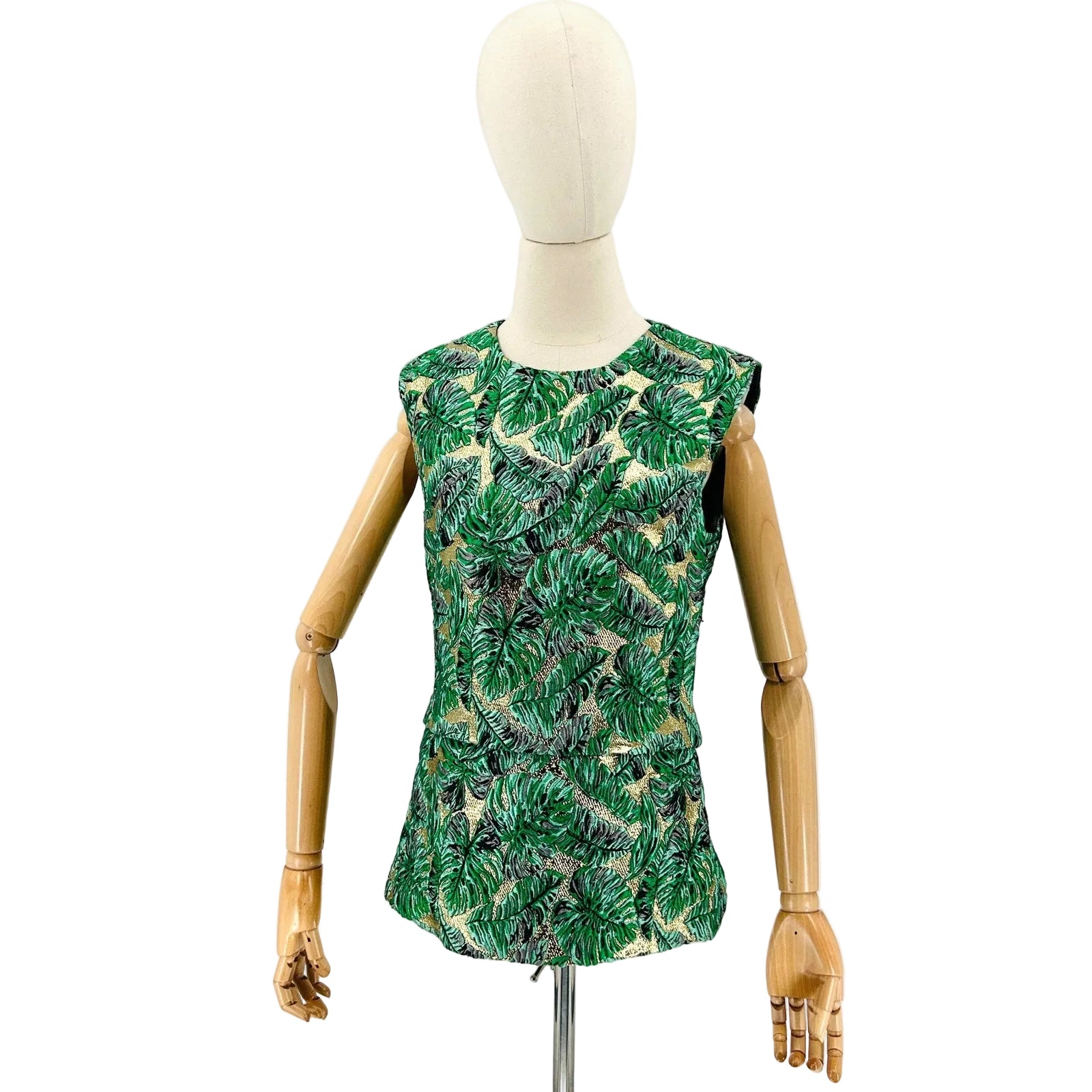 J. Mendel Paris S/S 2014 Runway Green Gold Palm Brocade Sleeveless Top