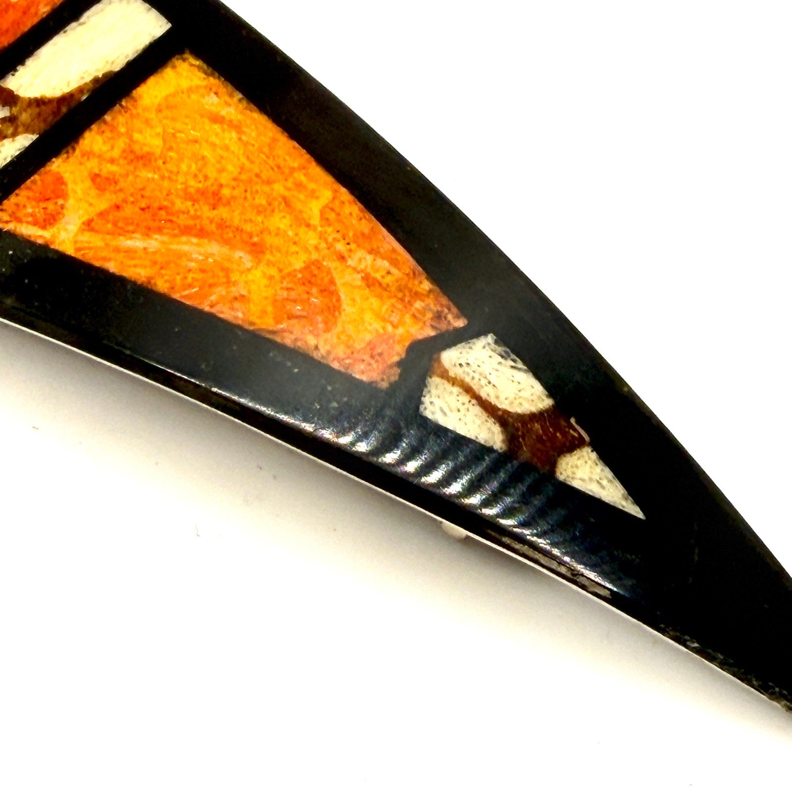Vintage 90s Orange Black Inlay Art Deco Revival French Barrette Hair Clip