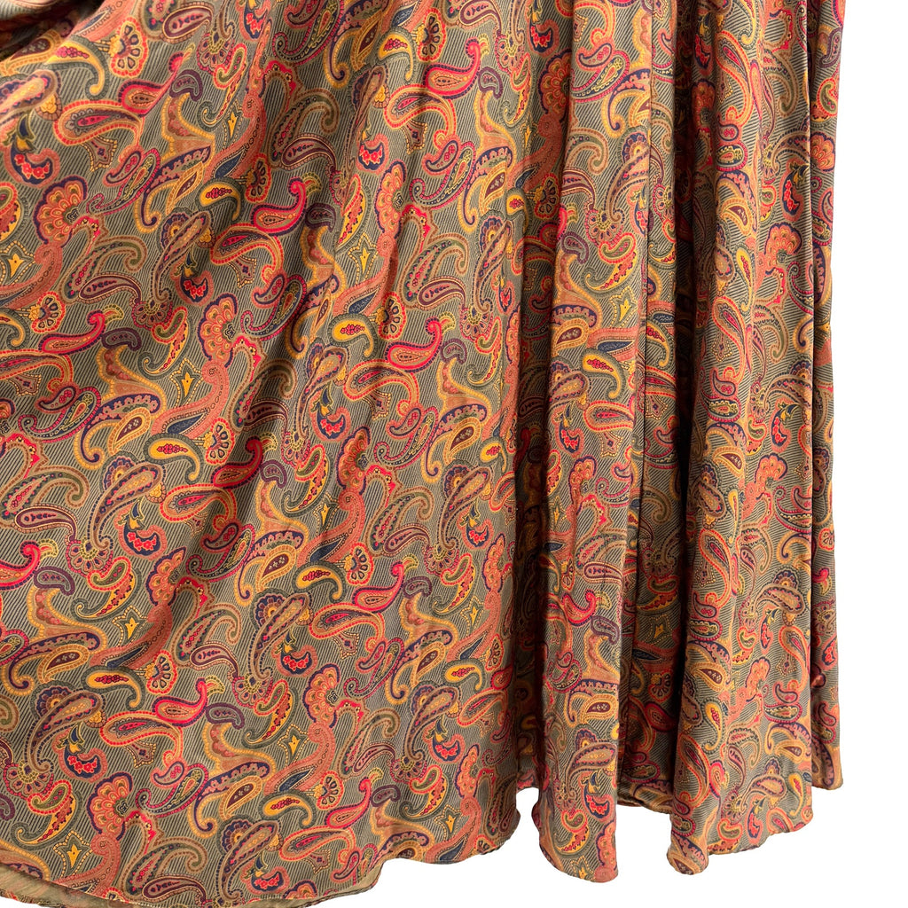 Vintage 80s Jones New York Olive Red Paisley 100% Rayon Circle Skirt