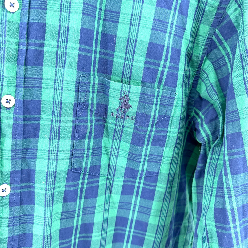 Royal County Of Berkshire Polo Club Green Navy Tartan Plaid Button-Down Shirt