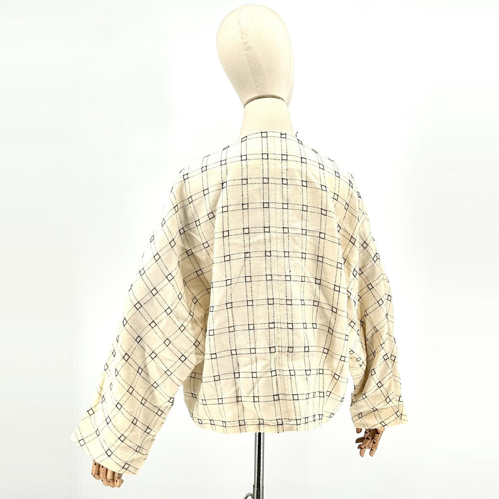 Vintage Jerry Giardelli Cream Black Geometric Open Front Jacket