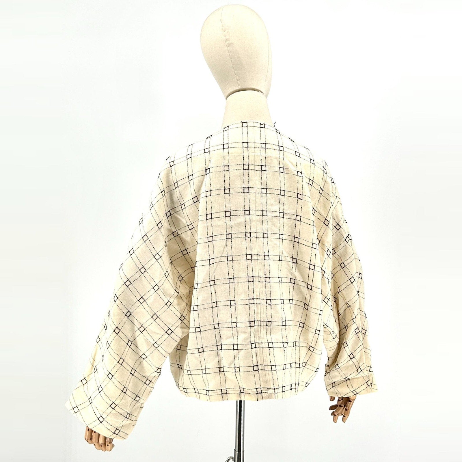 Vintage Jerry Giardelli Cream Black Geometric Open Front Jacket