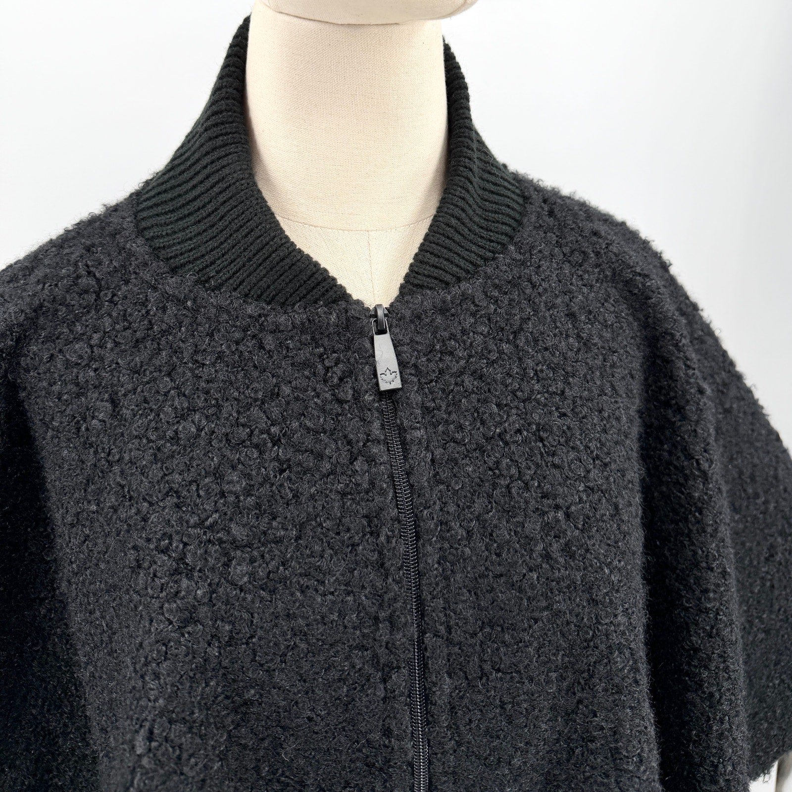 Canada Weather Gear Black Boucle Minimalist Zip Front Collar Cape Jacket