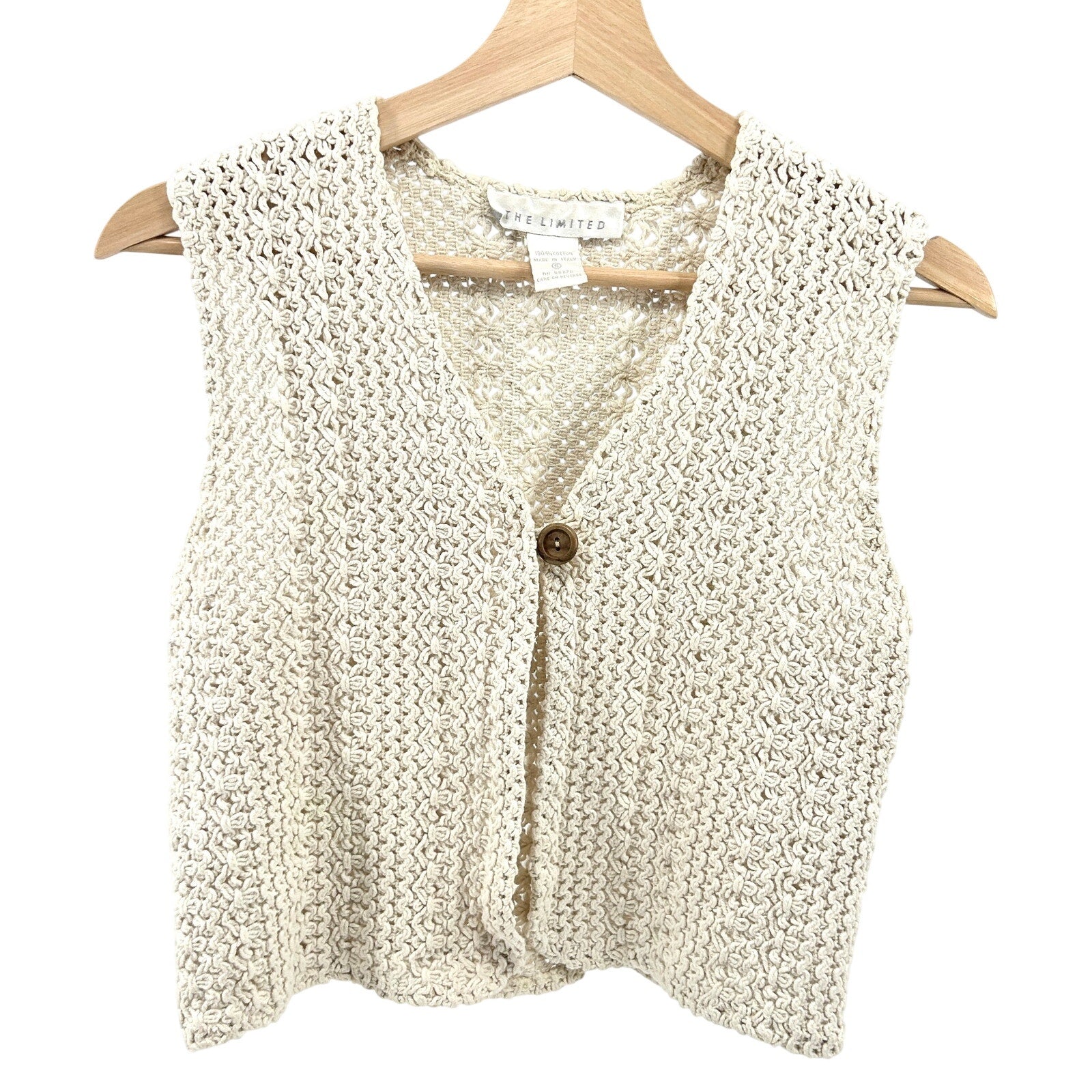 Vintage 80s The Limited Cream Macrame 100% Cotton Sleeveless Vest