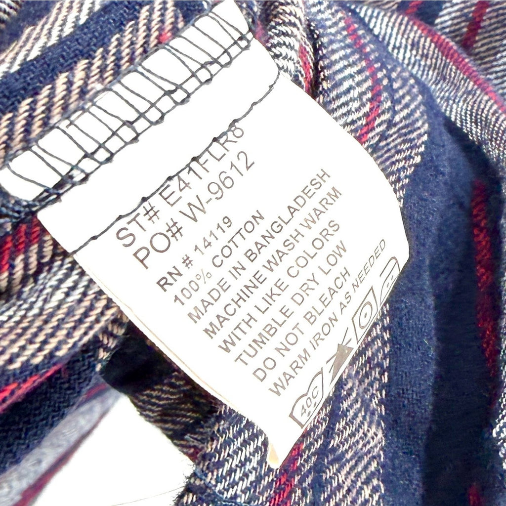 Plains Western Wear Navy Striped 100% Cotton Pearl Snap Flannel Shirt