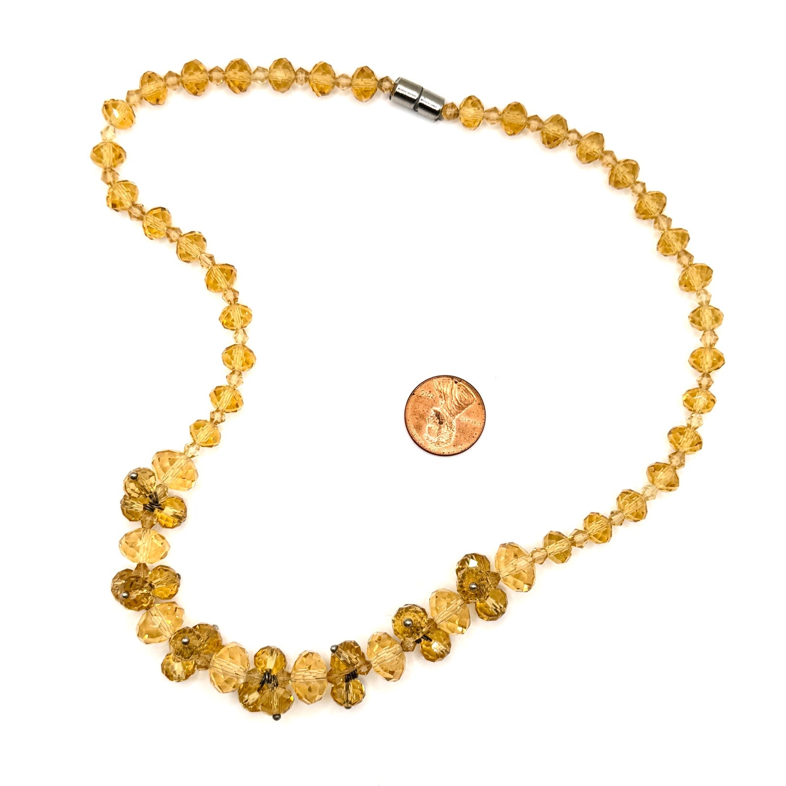 Vintage 90s Honey Amber Glass Faceted Cluster Magnetic Statement Necklace