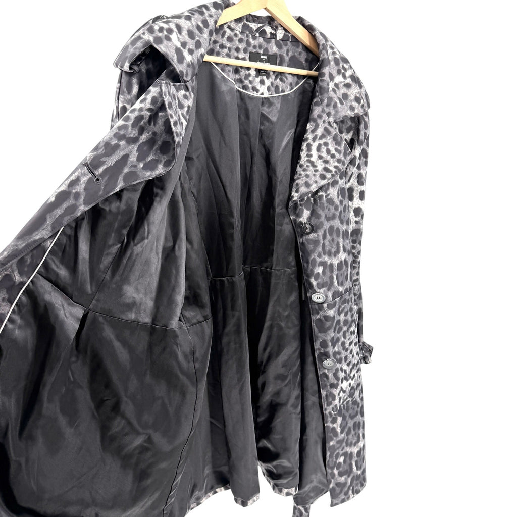 Dennis by Dennis Basso Gray White Leopard Print Trench Raincoat