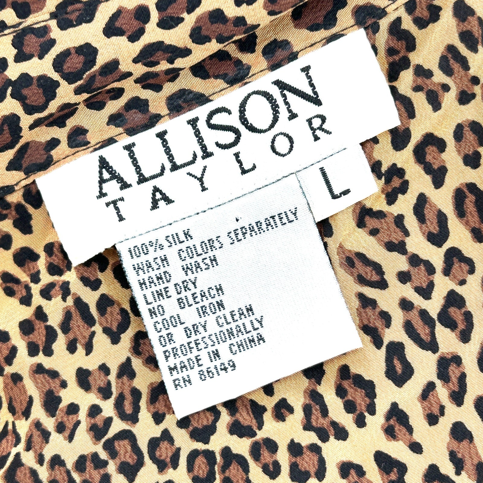 Vintage 90s Allison Taylor Tan Brown Leopard Print Silk Blouse