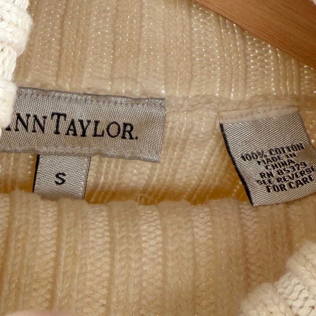 Vintage Y2K Ann Taylor Cream 100% Cotton Ribbed Crop Top Turtleneck Sweater