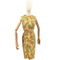Vintage 60s Green Orange Brush Stroke Shift Garden Party Midi Pencil Dress