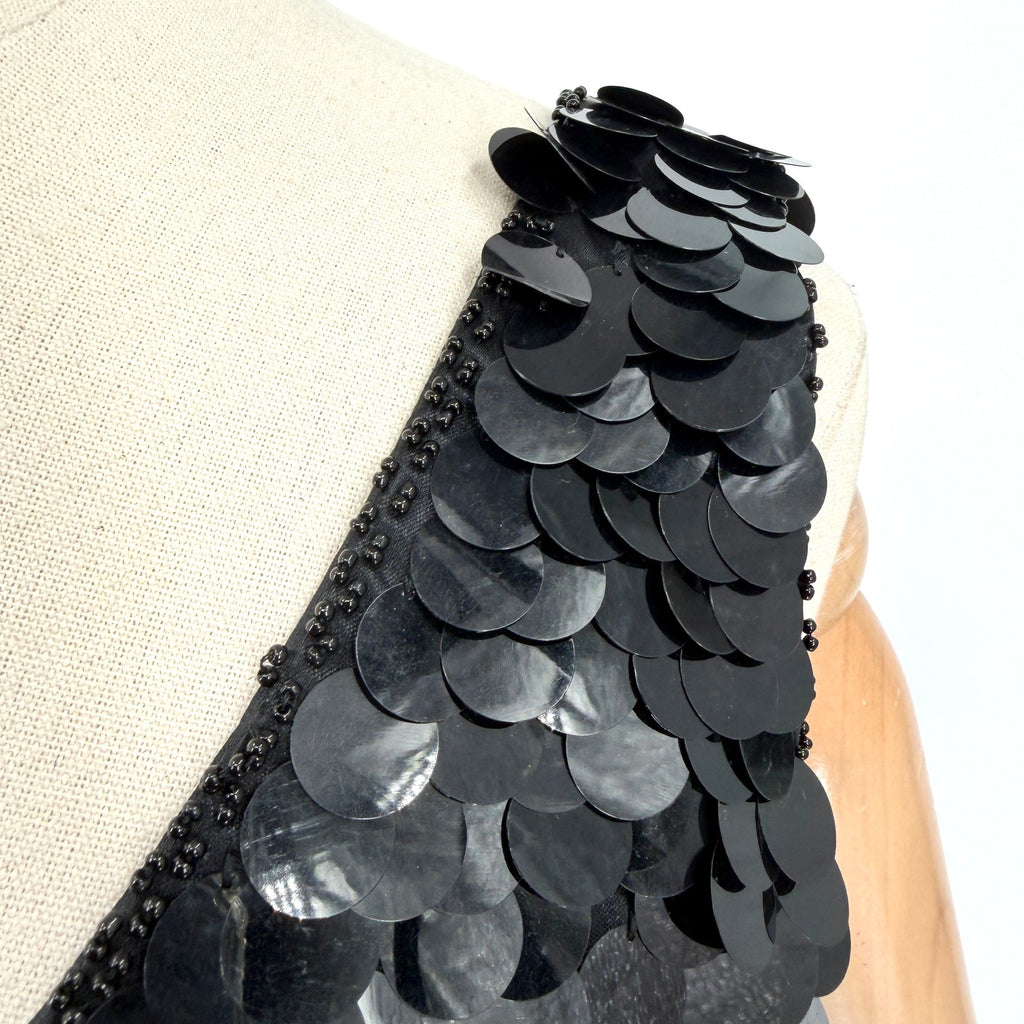 Vintage 90s He-Ro Industries Black Oversized Paillette Sequin Cocktail Dress