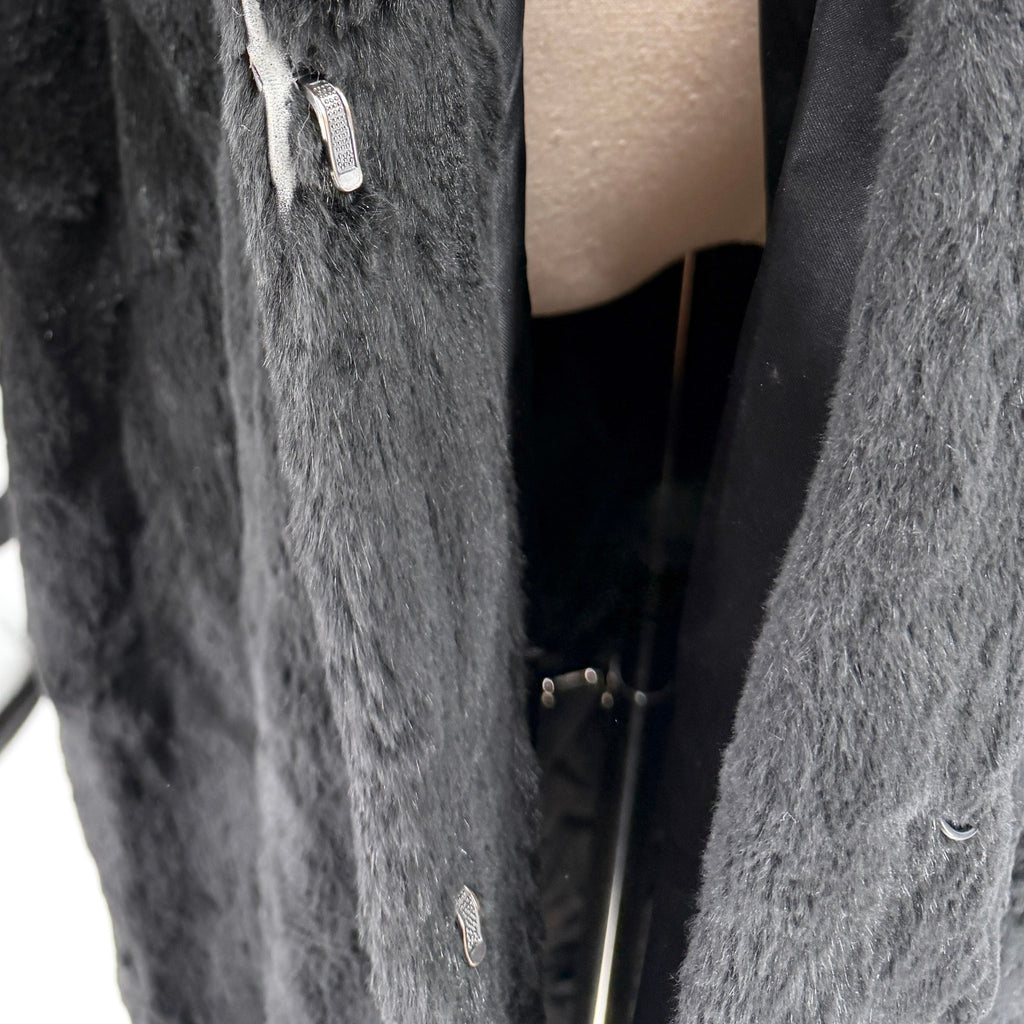 Vintage 90s Black Genuine Sheared Nutria Fur Long Duster Overcoat Jacket
