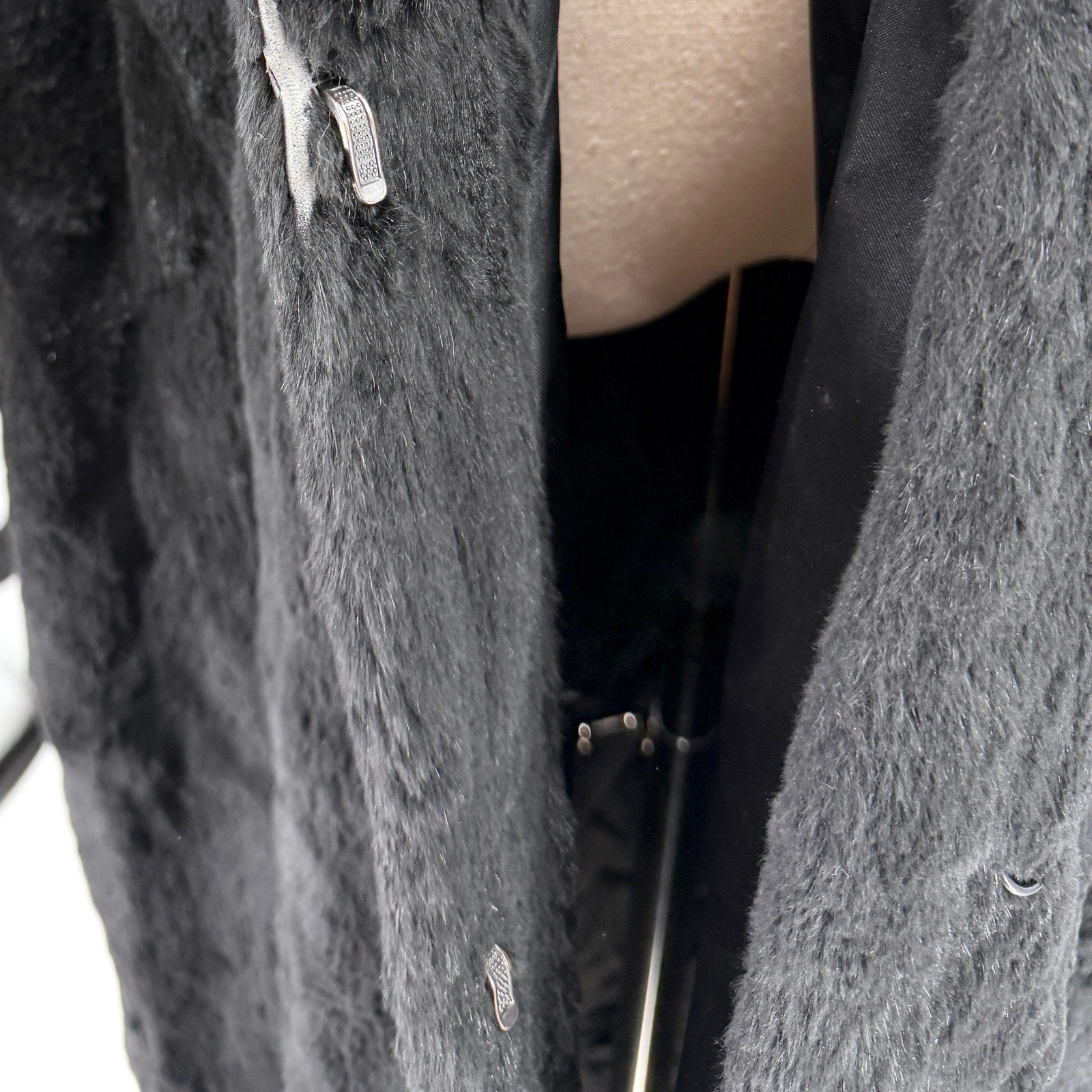 Vintage 90s Black Genuine Sheared Nutria Fur Long Duster Overcoat Jacket