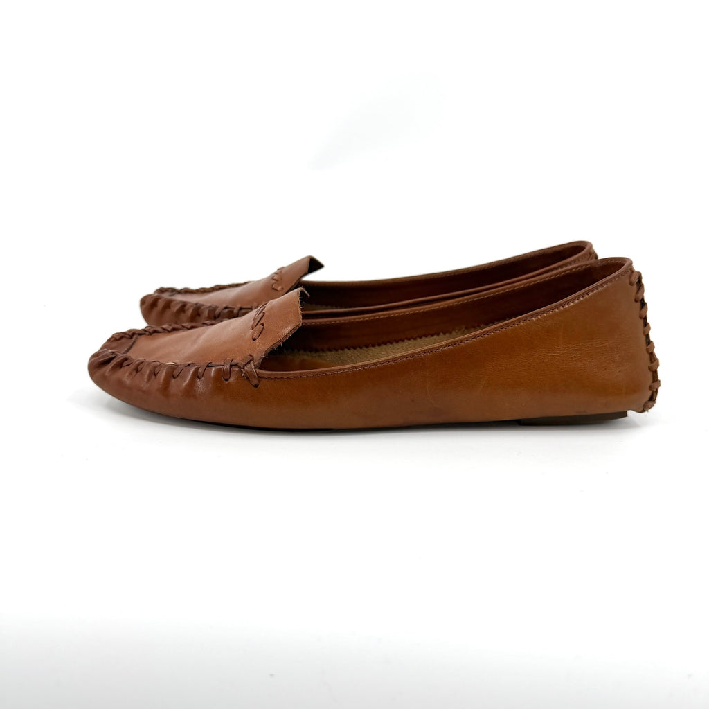 Kate Spade Brown Genuine Leather Whipstitch Moccasin Slip On Loafers
