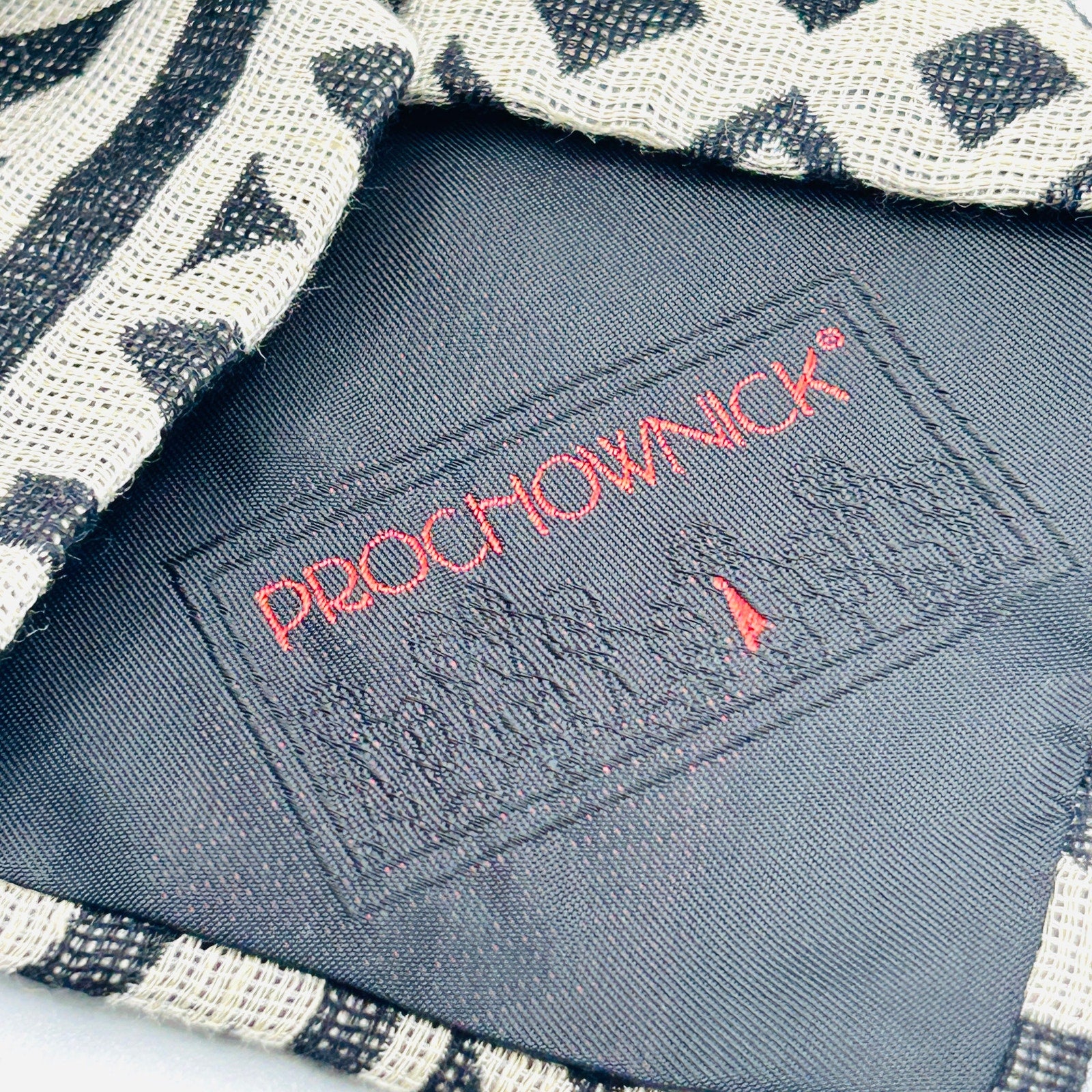 Vintage 90s Prochownick Black Cream Tribal Geometric Abstract Wide Necktie