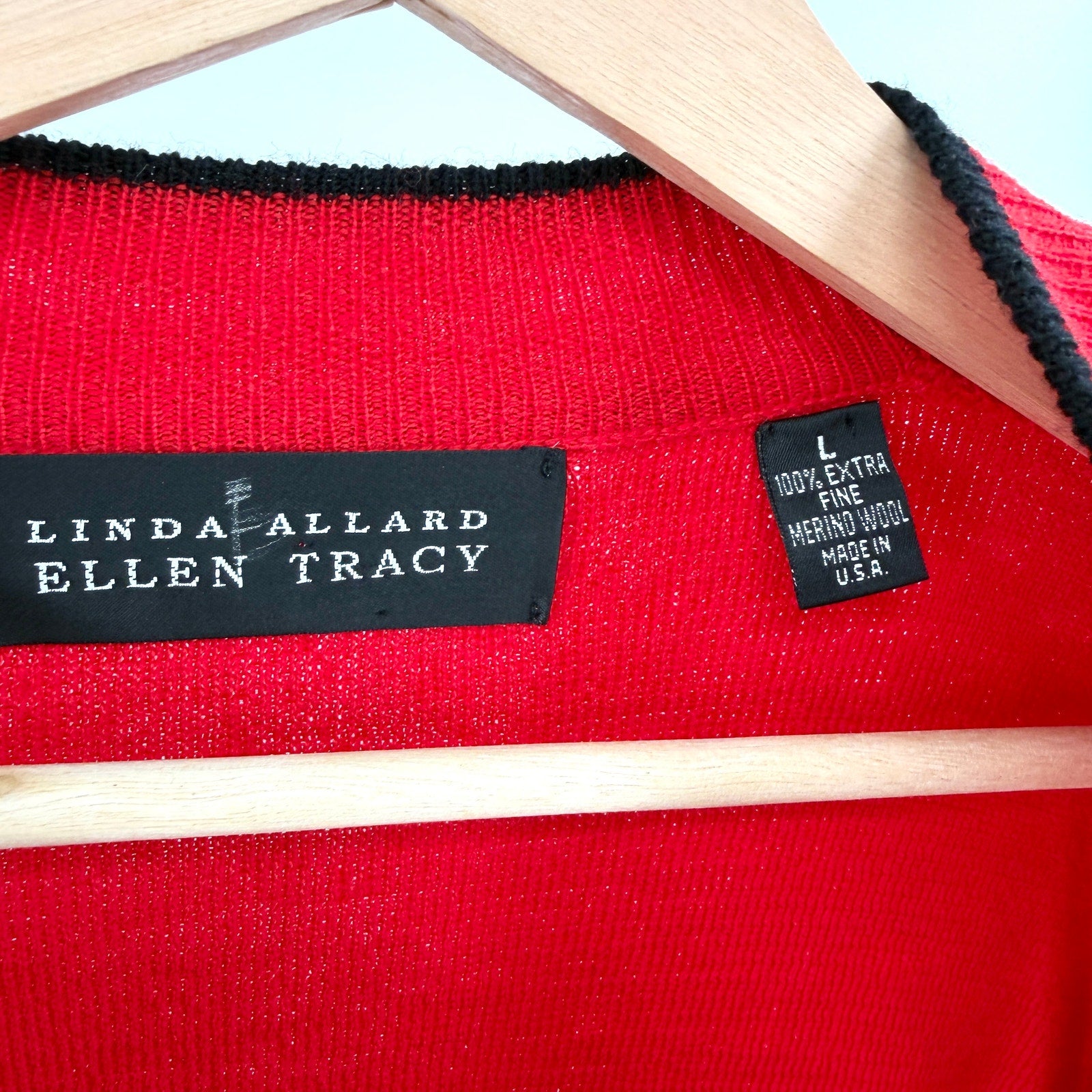 Vintage 90s Linda Allard Ellen Tracy Red 100% Wool Cardigan Sweater