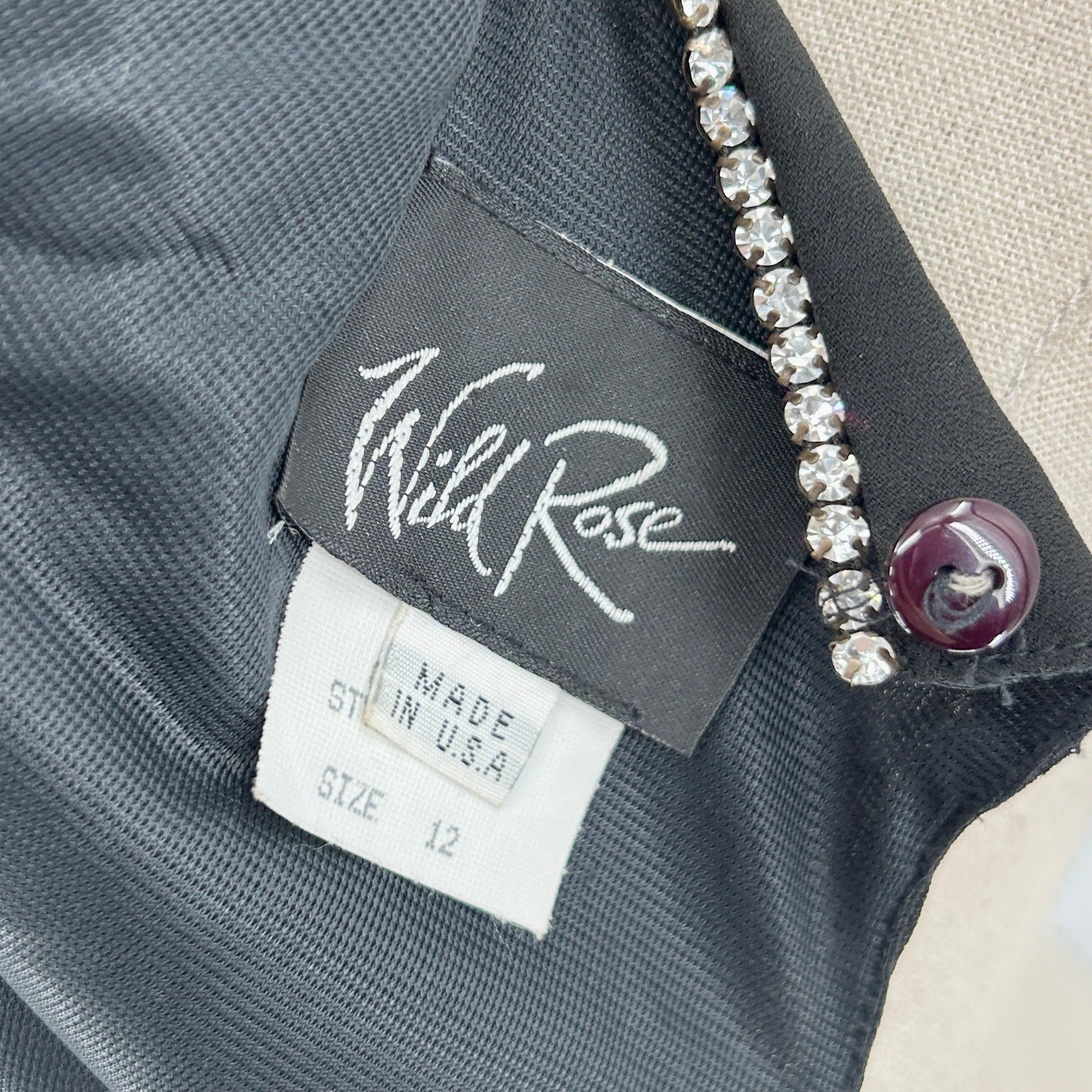 Vintage 90s Wild Rose Black Rhinestone Trim Maxi Dress