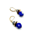 Gold Blue Marbled Stone Stacked Gold Leverback Drop Earrings