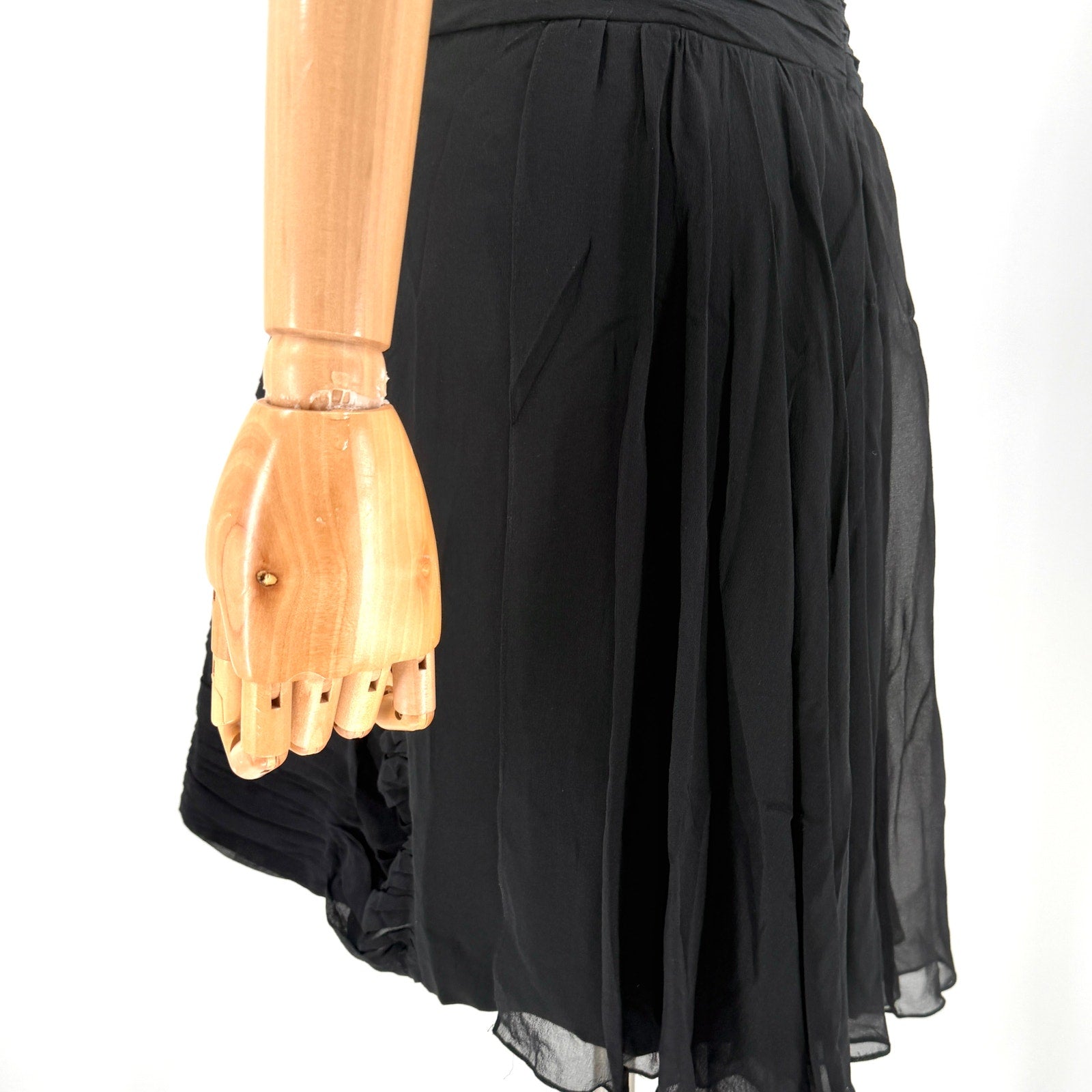 Vintage 90s Rickie Freeman Teri Jon Black 100% Silk Ruched Strapless Midi Dress