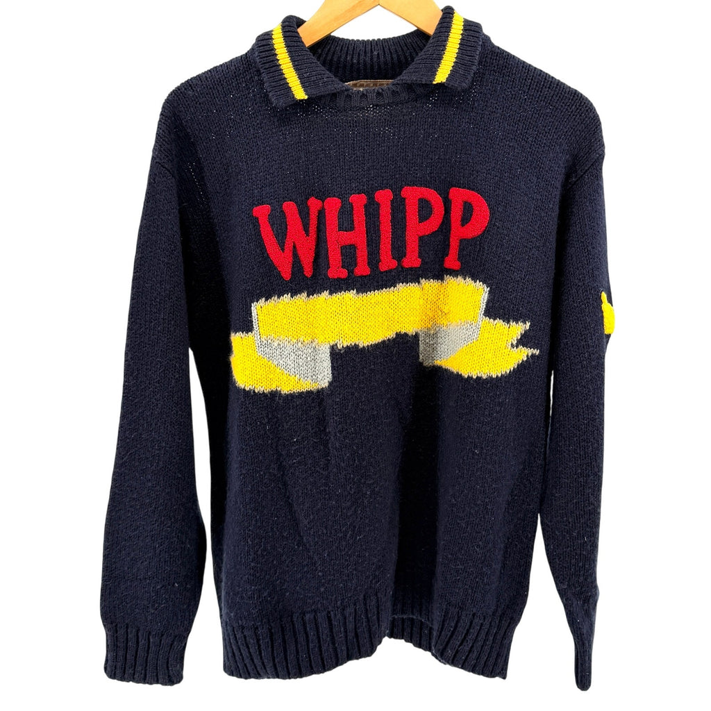 Vintage 90s Authentic Whipp Navy Blue Collegiate Graphic Knit Sweater