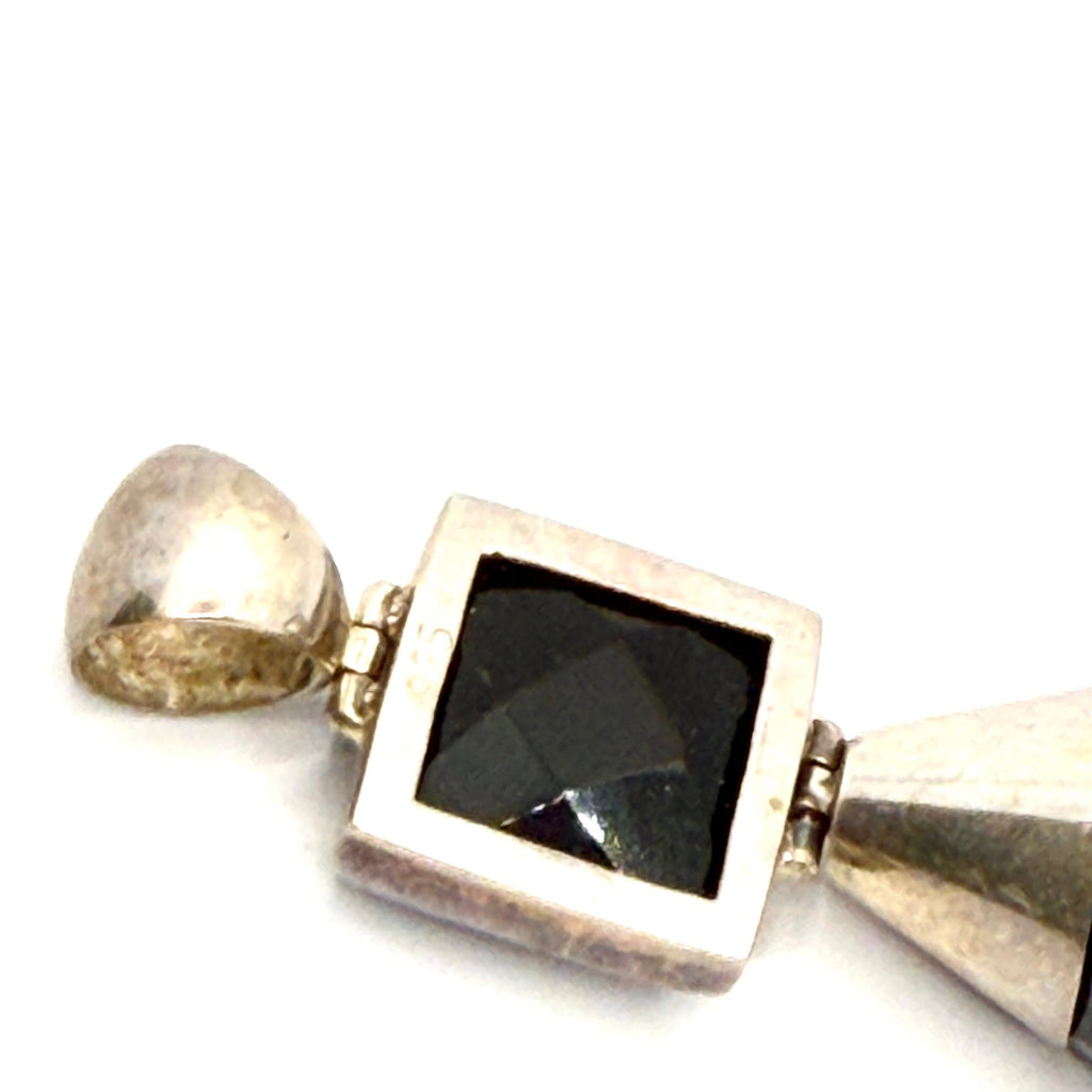 Vintage 90s Stamped 925 Sterling Black Onyx Square Drop Pendant