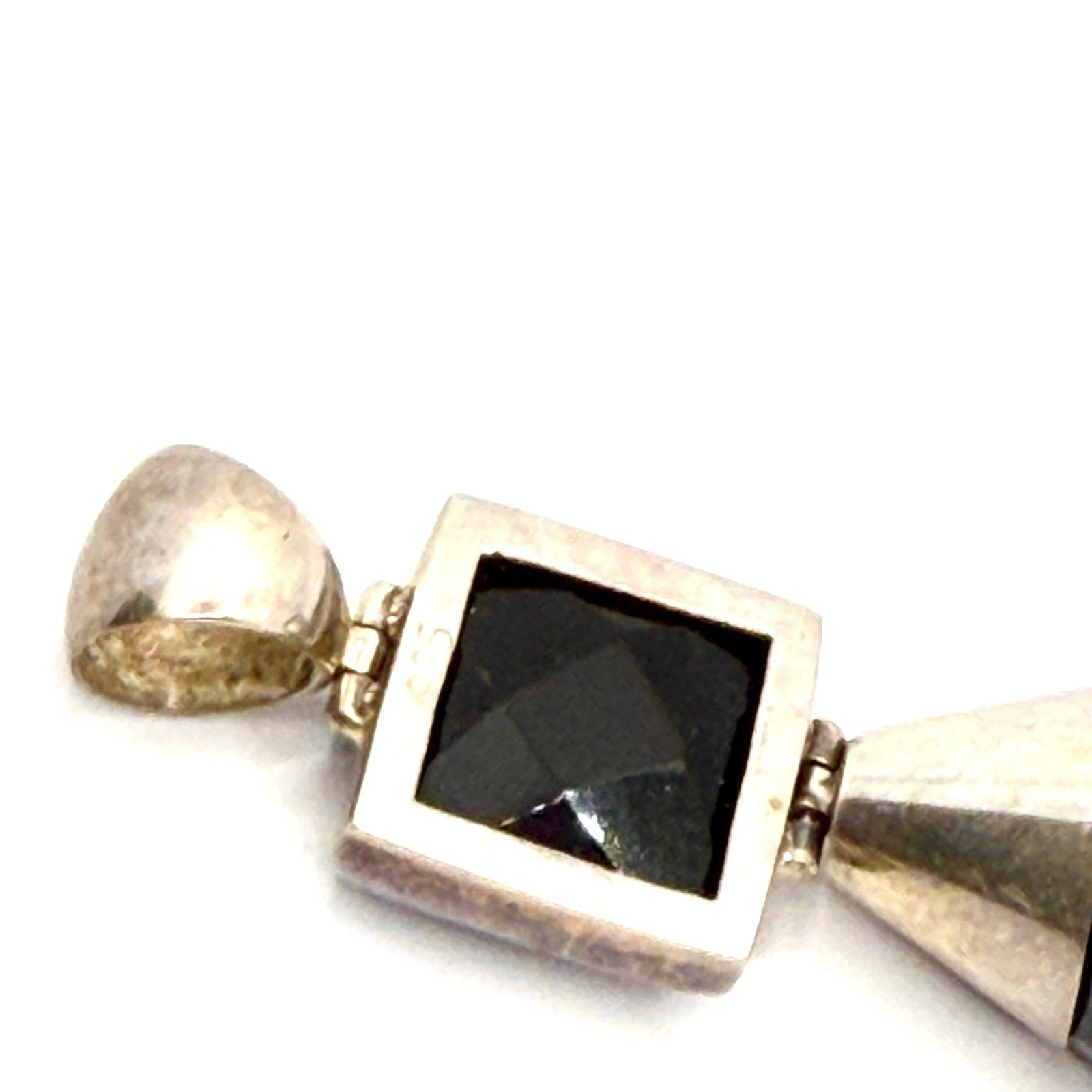 Vintage 90s Stamped 925 Sterling Black Onyx Square Drop Pendant